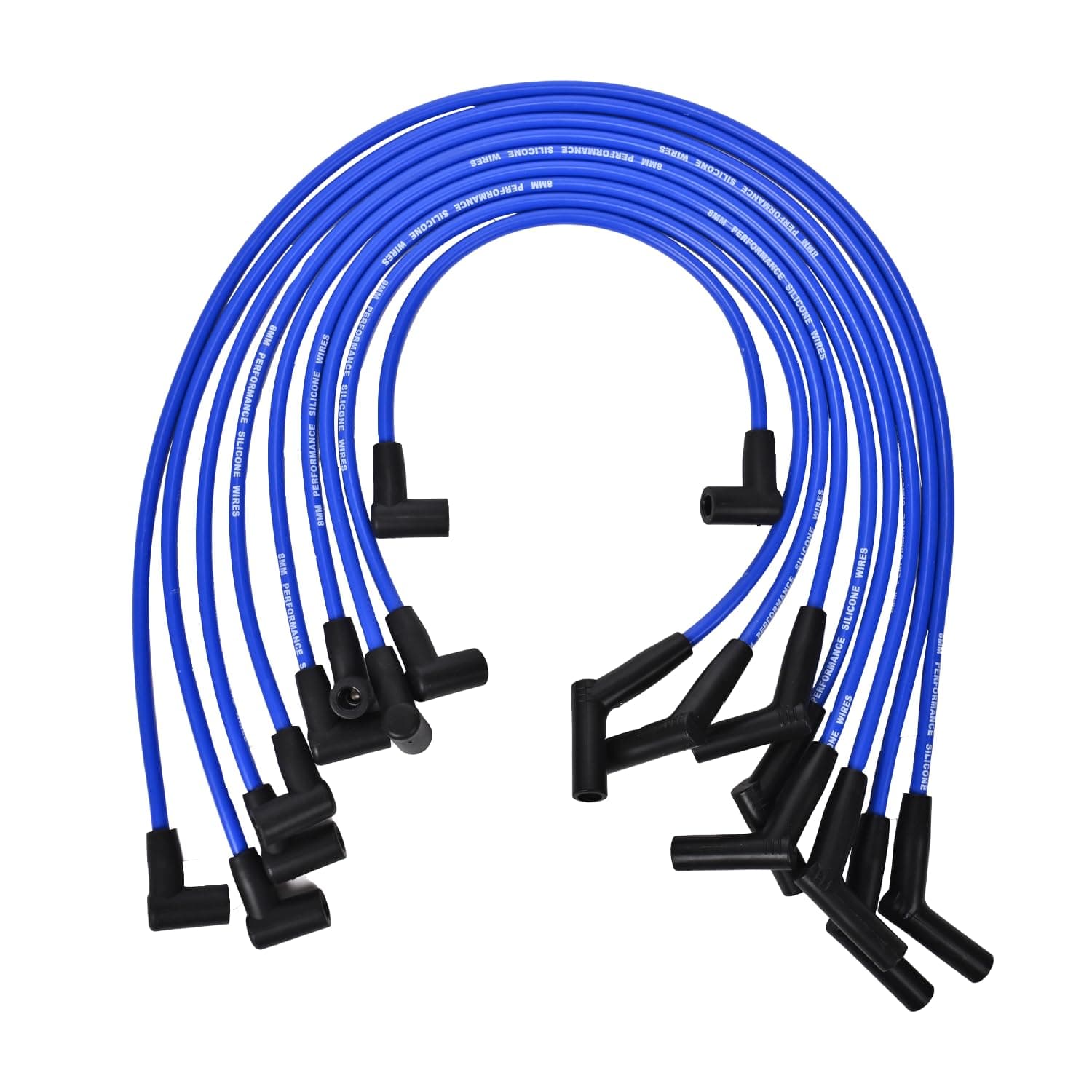 RLP Silicone Spark Plug Wires Set 8.0mm Blue Replacement for SBF Small Block Ford Valve Cover Wires 221 255 260 289 302 351W Fits HEI Distributor Caps with Coil Wire