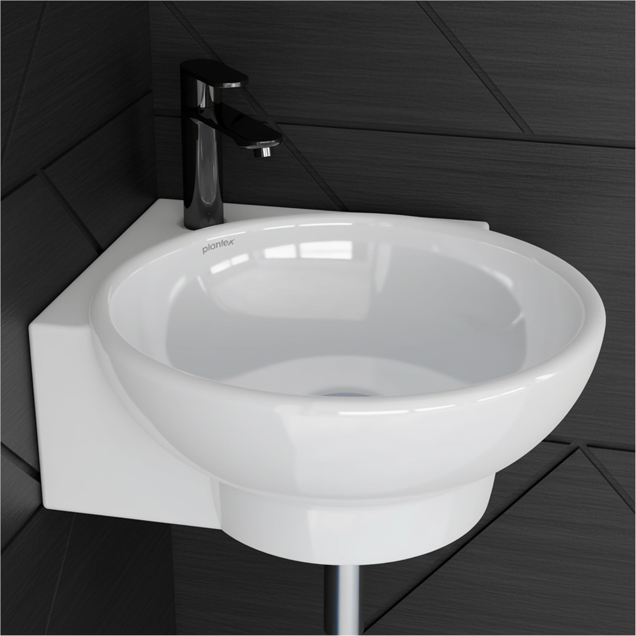 Plantex Ceramic White Corner Wash Basin/Wall Mount Basin for Bathroom/Corner Bathroom Basin/Glossy Small Sink with 10 Years Glaze Warranty by Plantex (Lily -14 x 16.5 x 5.5 Inch)