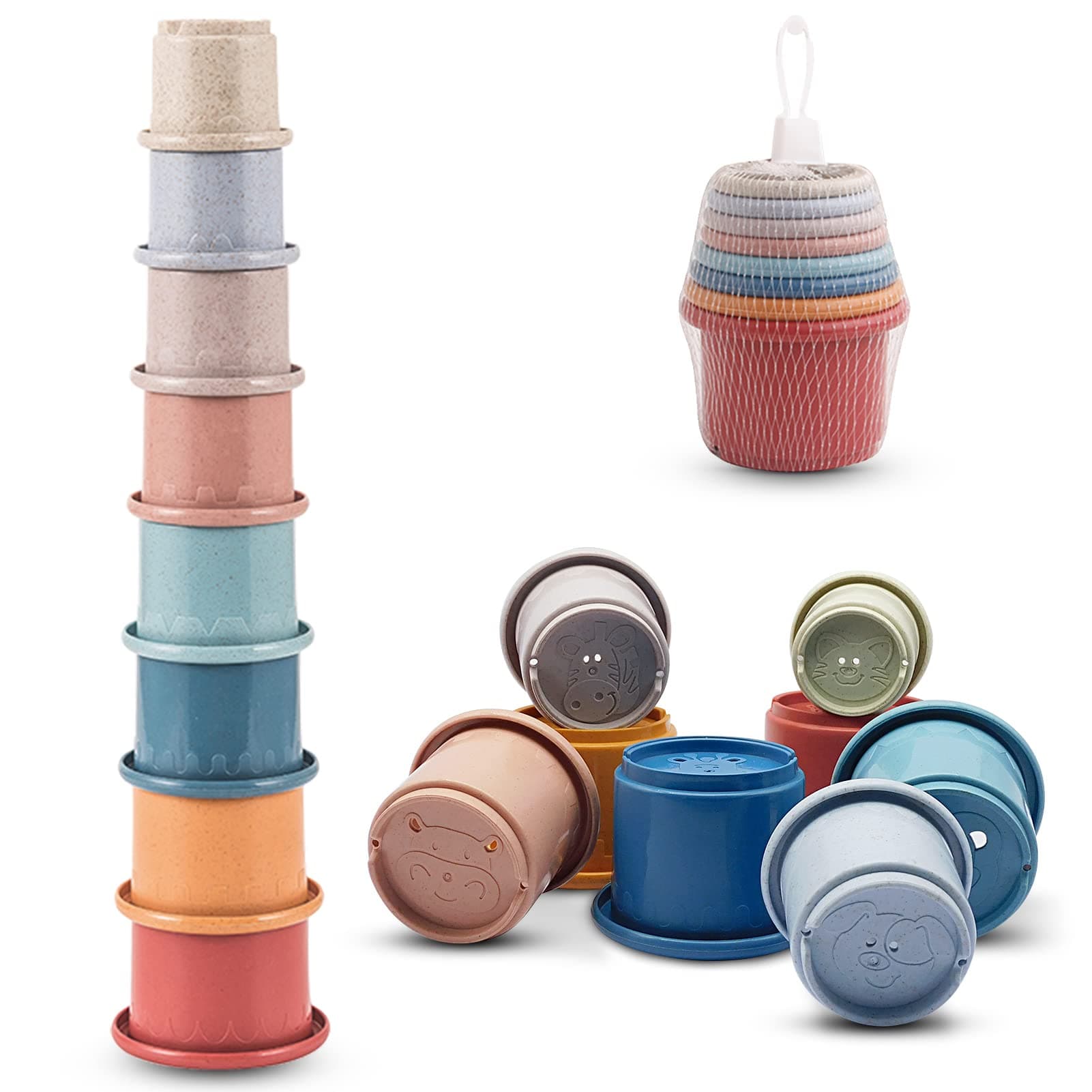 ISOI Pack of 8 Stacking Cups, Stacking Tower for Children, Stacking Cups Baby, 100% BPA - Rabbit Stacking Cups, Stack up Cup, Teething Toy, Fun Educational Nesting Sorting Toy Baby Toy from 6 Months