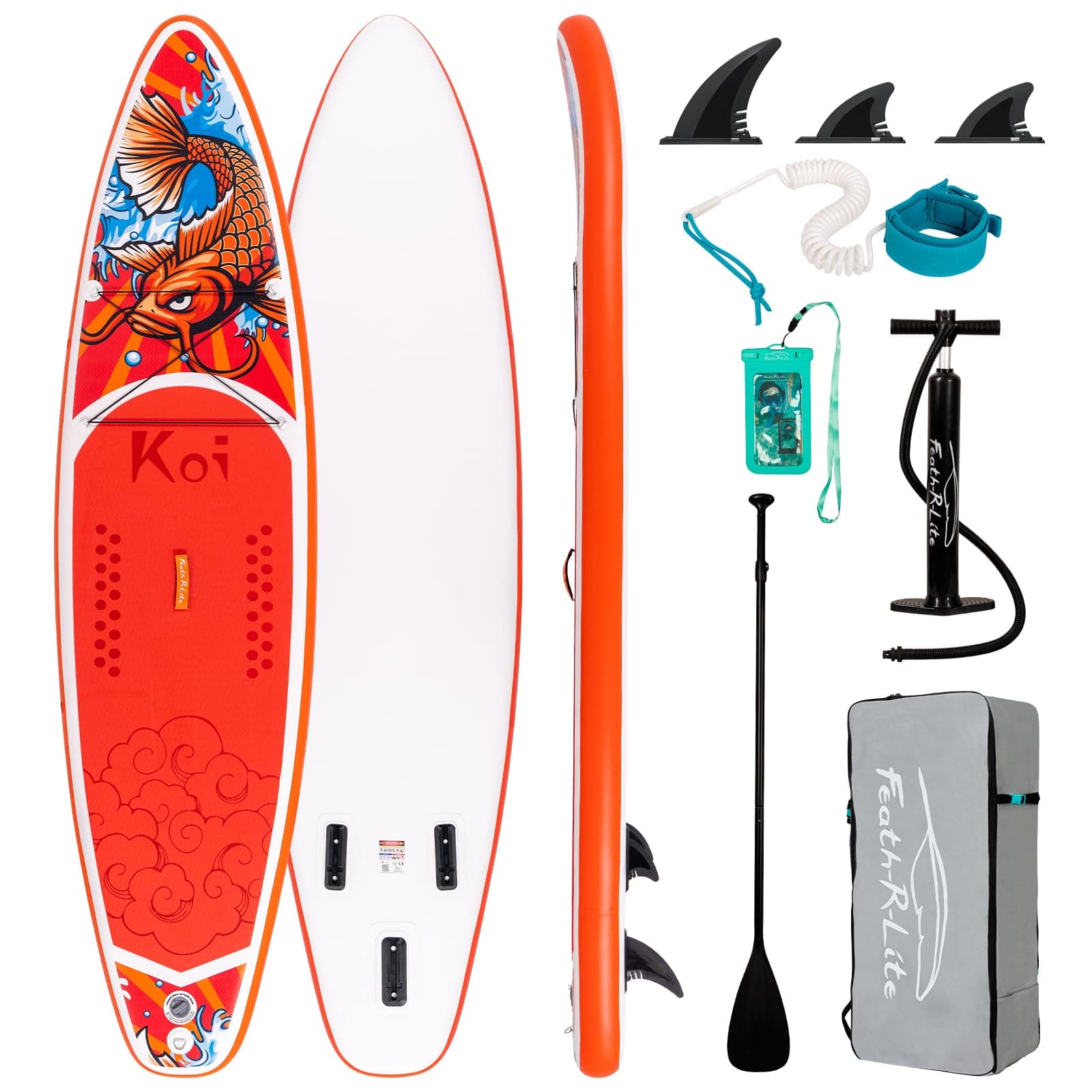 FEATH-R-LITEInflatable Stand Up Paddle Board Ultra-Light Paddleboard with ISUP Accessories Including Adjustable Paddle, Backpack, Pump, Leash, Fins (RED)