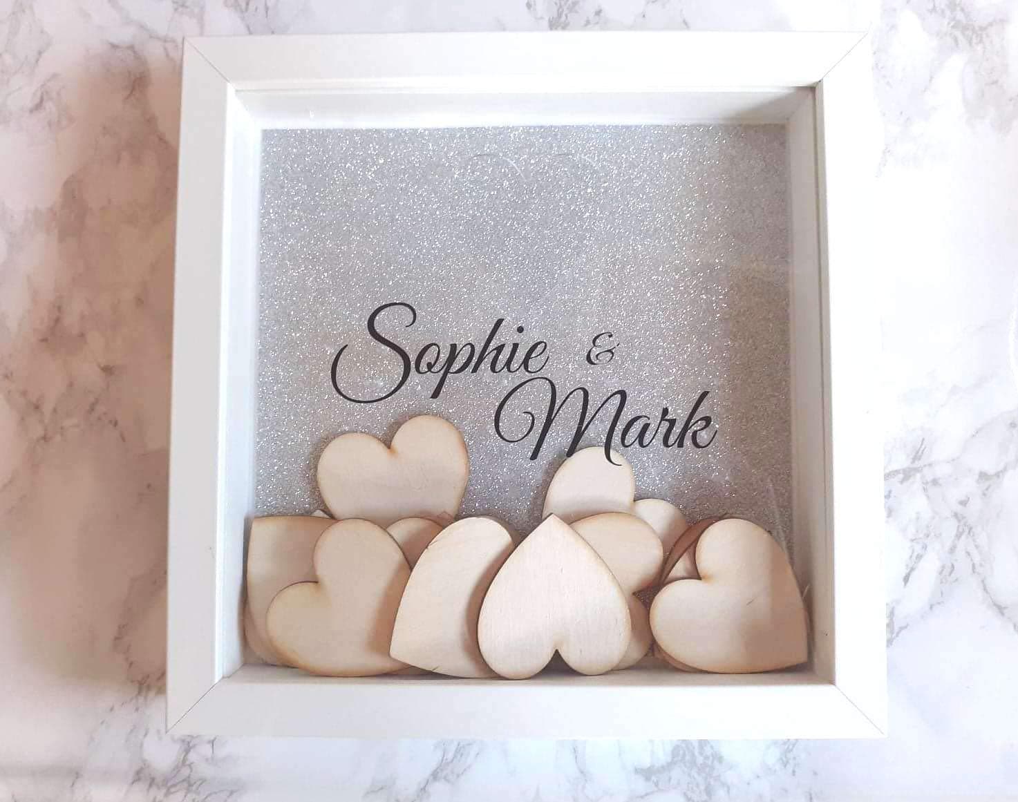 Alternative White Wedding Guest Book - Drop Box style with 25, 50 or 75 White Hearts. Personalised in a choice of colours. Weddings, Great for Christenings, Parties, Anniversaries