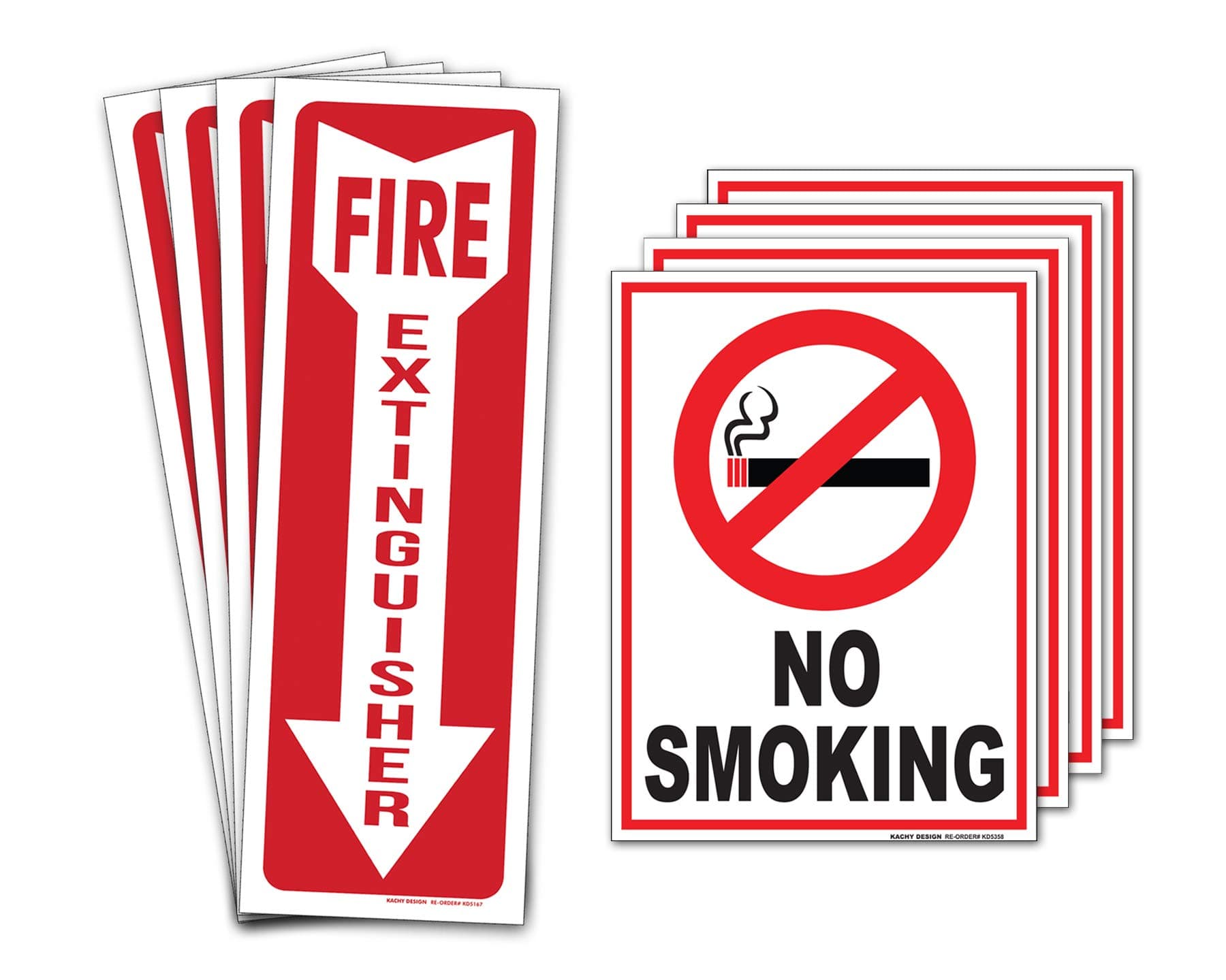 (8 Pack) FIRE Safety Bundle - (Set of 4) 4" x 12" Fire Extinguisher Vinyl Stickers & (Set of 4) 6" x 8" No Smoking Self Adhesive Vinyl Decal Signs - Heavy Duty 4 Mil - UV Protected & Weatherproof