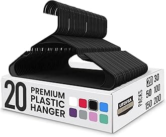Plastic Hangers 20 Pack - Perfect Space Saving Clothes Hanger - Durable and Strong - Perfect Closet Organizers with Shoulder Grooves (Black)