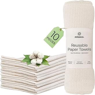 Reusable Unpaper Towels | Bamboo Paper Towels Alternative | 100% Best Organic Cotton | Thick, Strong, Washable, Paperless Kitchen Roll | Eco Friendly Products | Reusable Napkins | Zero Waste Gift