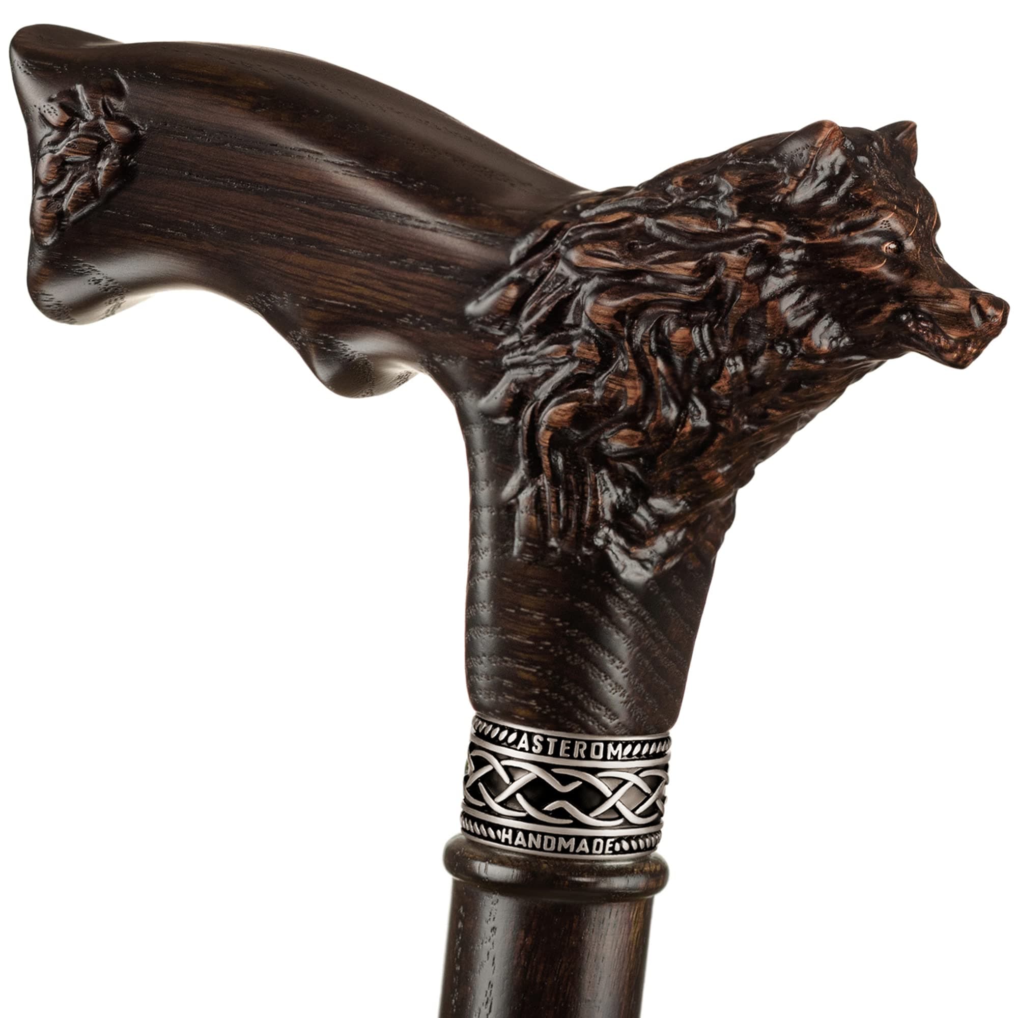 Asterom Walking Cane - Handmade Wolf Cane - Cool Walking Canes for Men and Women - Wooden, Carved, Unique - Walking Sticks for Men & Seniors