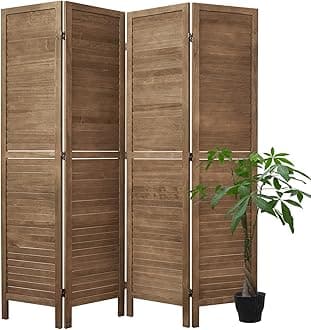 Room Dividers and Folding Privacy Screens, Wood Louvered Separators Divider Wall for Home Office Bedroom - 4 Panels, 67 * 60inch (Brown)