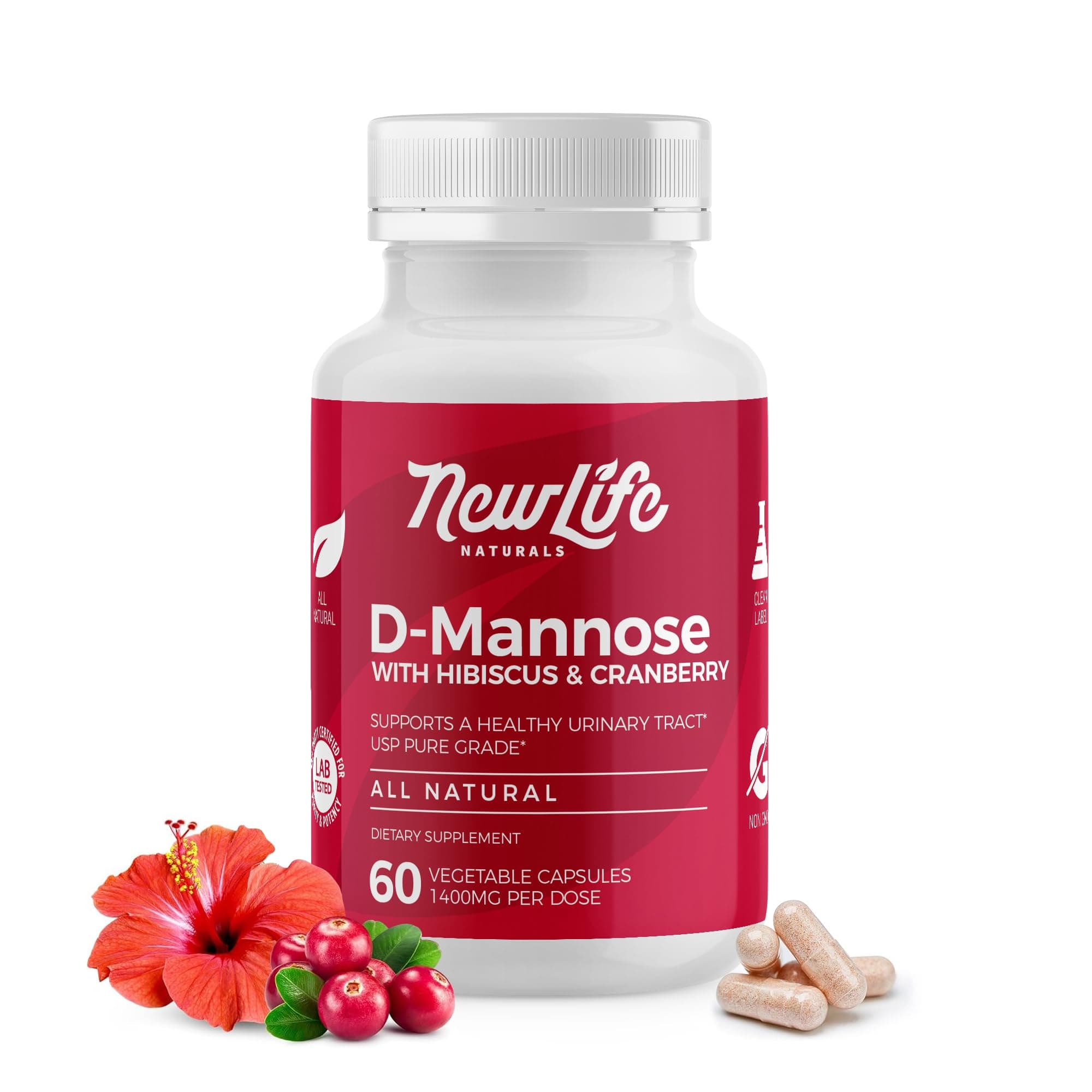 D Mannose Capsules for Urinary Tract Relief : 1000Mg D Mannose with Cranberry Supplement for UTI Support - 60 Capsules
