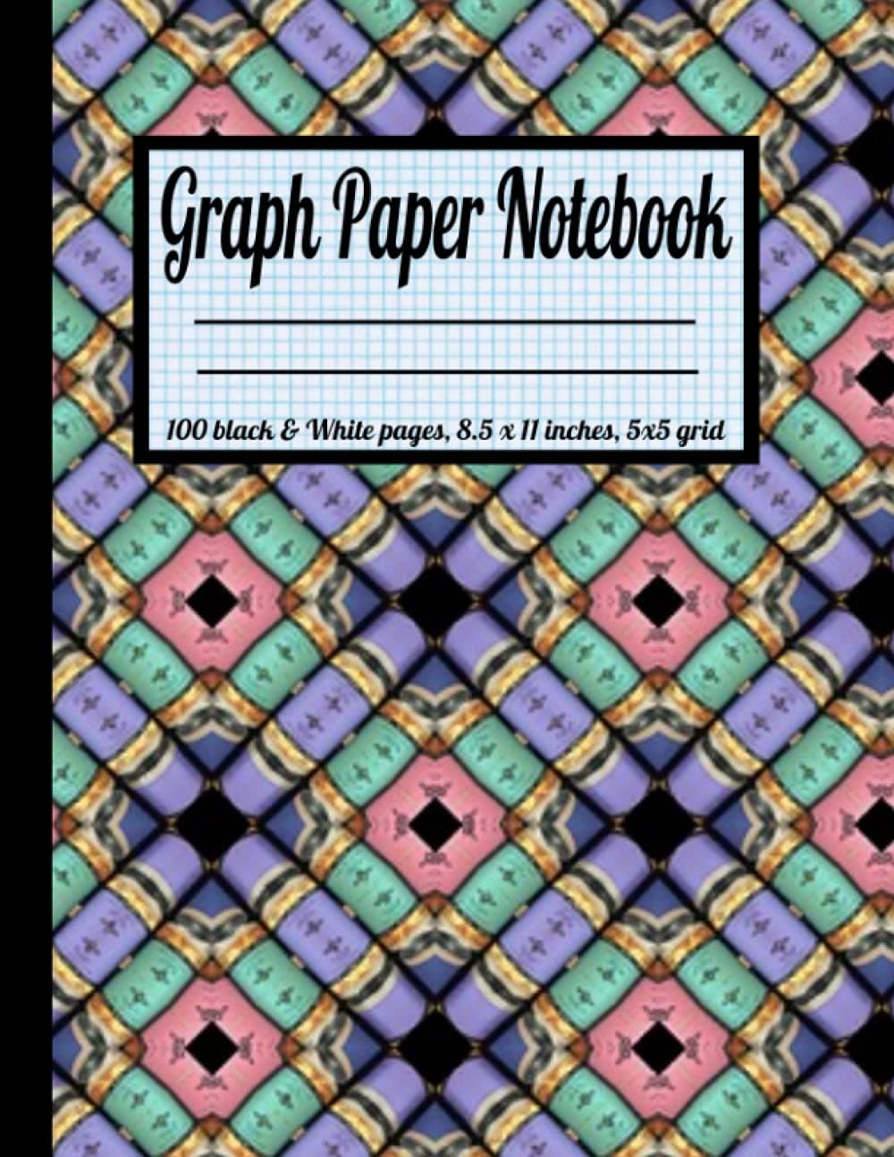 Graphing Paper Notebook: 100 black and white pages, 8.5 x 11 inches, 5x5 grid.