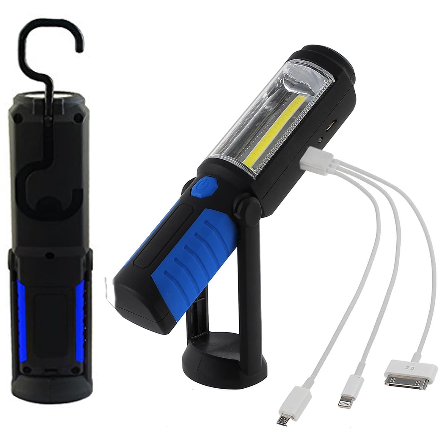 Rechargeable LED Work Light, COB Inspection Lamp Mechanic Tools Hand Torch Portable Emergency Flashlights with USB Charging Port Magnetic for Camping Fishing Hiking Auto Car Repair Kit, Blue