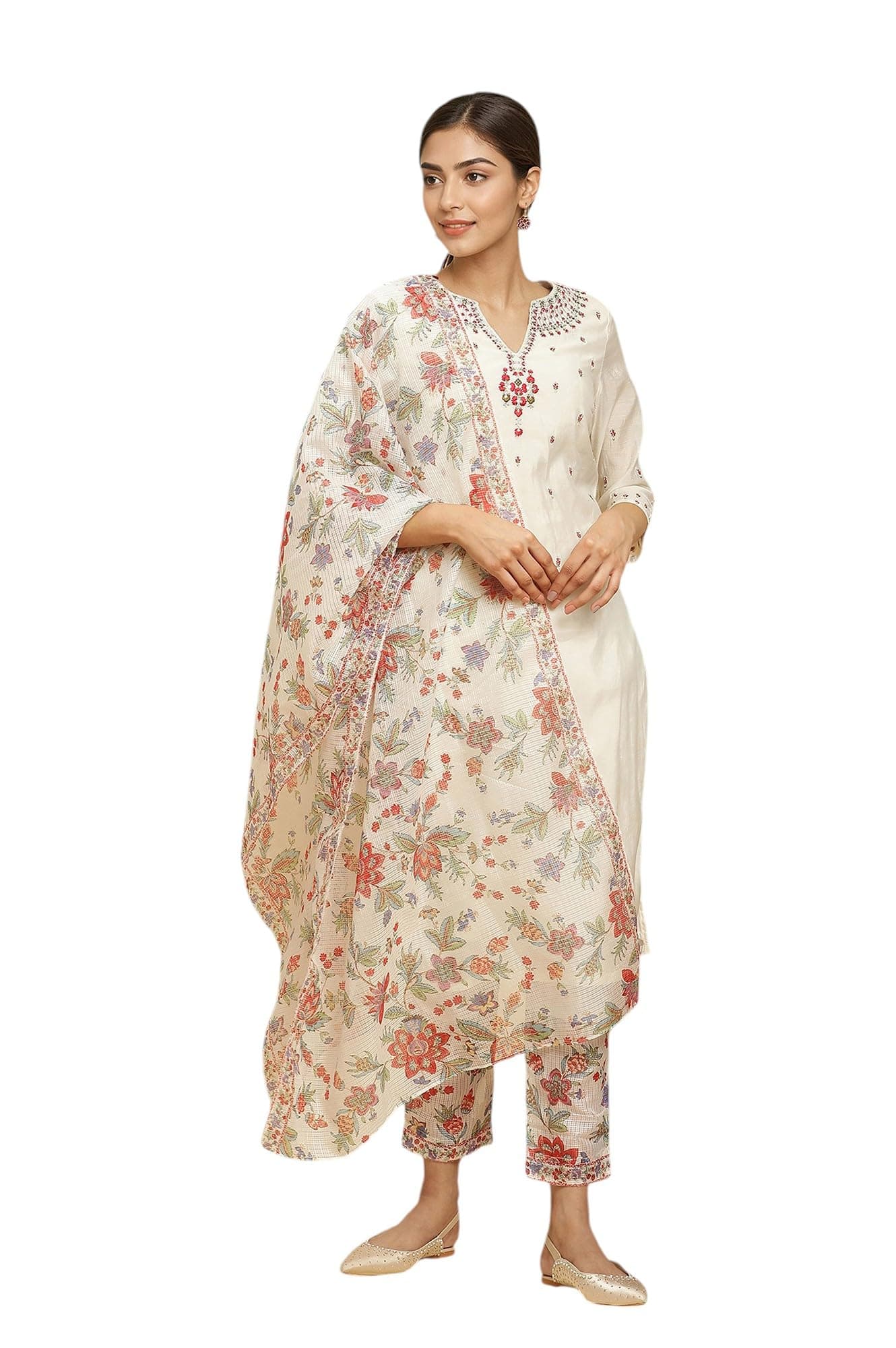 W for Woman Solid Straight Kurta Sets With Slim Pants & Dupatta