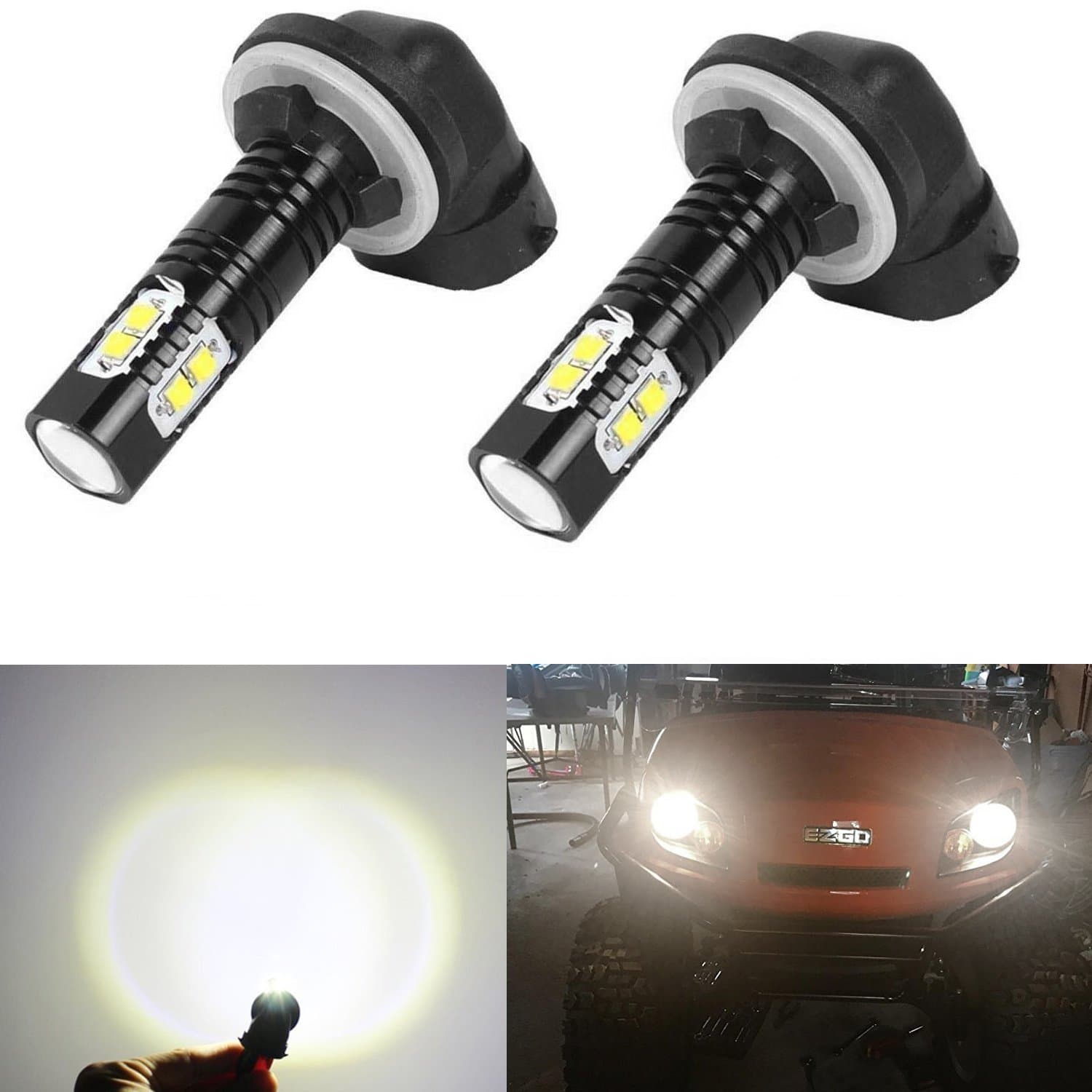 Nasibo Golf Cart Light halogens Replacement LED Headlight Bulb Kits Fit EZGO (1994-Up) Gas and Electronic, Club Car DS (1999+),(2004+) Precedent Electronic, (2 PCS)