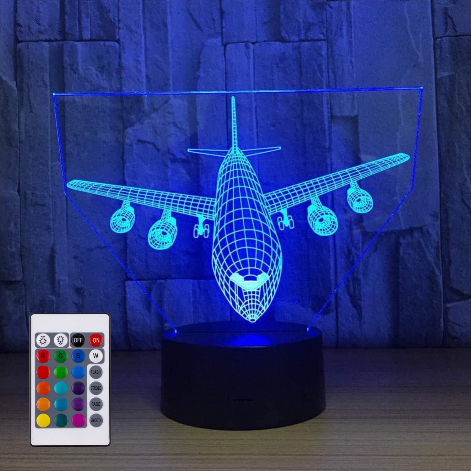 Airplane Night Light 3D Illusion Lamp 16 Color Changing USB Charging/Battery Powered Touch Control with Remote LED Table Desk Decor Lamps Christmas Birthday Gift for Kid Boy Pilot Plane Lover