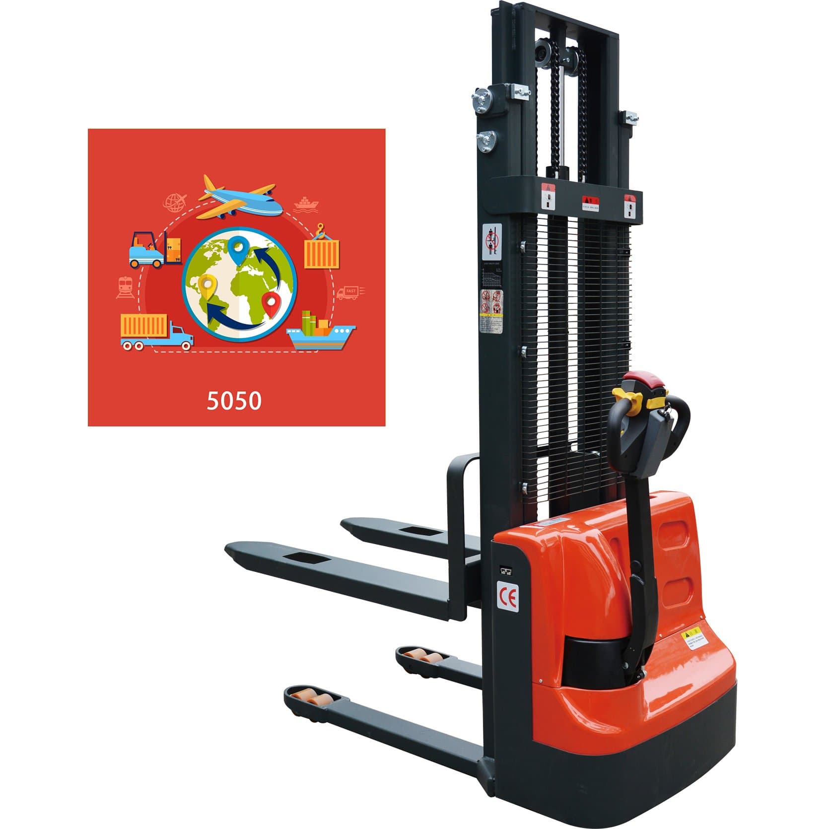 MS-CL10 2200LB Electric Powered Walkie Stacker | 120" Maximum Height - Red/Black