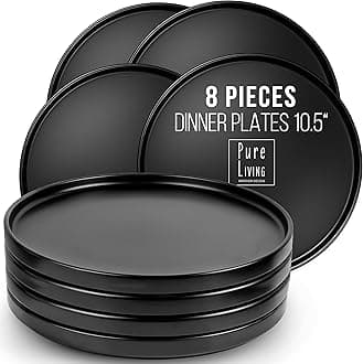 Dinner Plates Set of 8, 10.5" Stoneware Plates, Stylish Plates, Dinner Plates Ceramic, Dishwasher and Microwave Safe Matte Black Ceramic Plates
