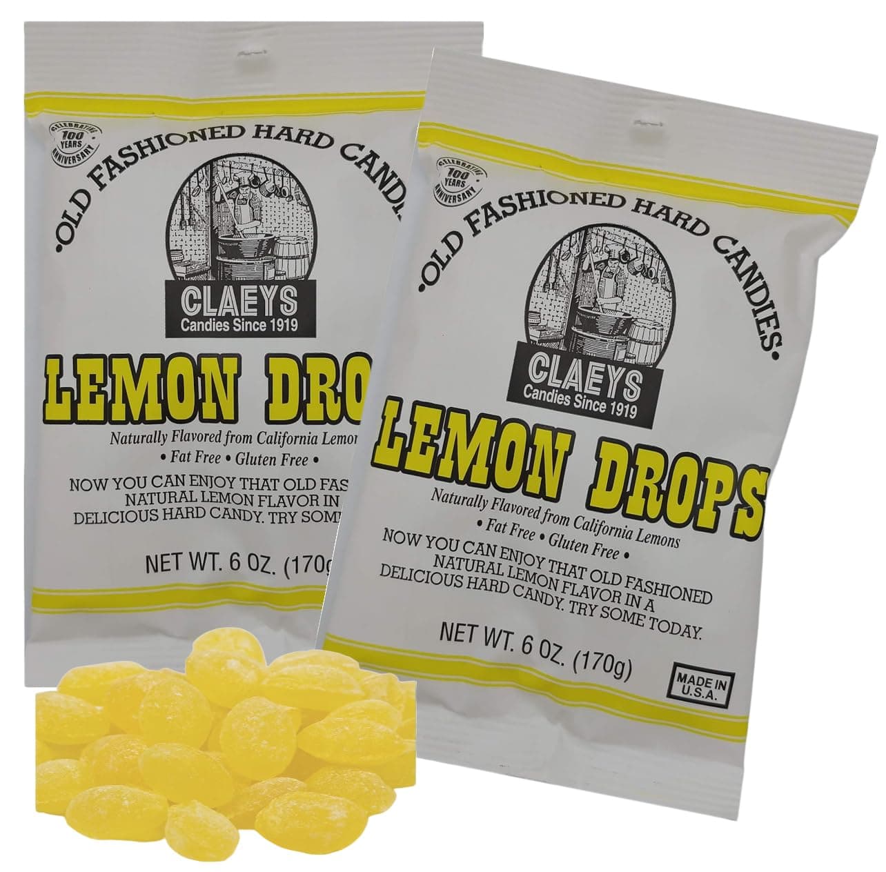 Generic Claeys Hard Candies, Old Fashioned Style, Fat Free, Assorted Flavors (2 PACK, LEMON DROPS) | Sour Lemons Drops Hard Candy |