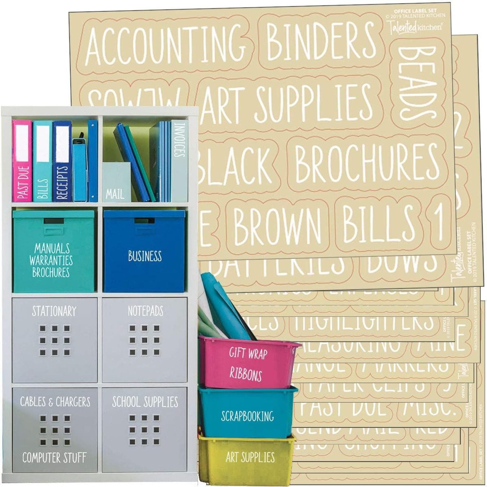 Talented Kitchen Storage Labels for Office & Crafts - 142-Pack White Clear Glossy Preprinted - Minimalist Craft Design - Adhesive Labels for Office Organization - Container & Pantry Organization