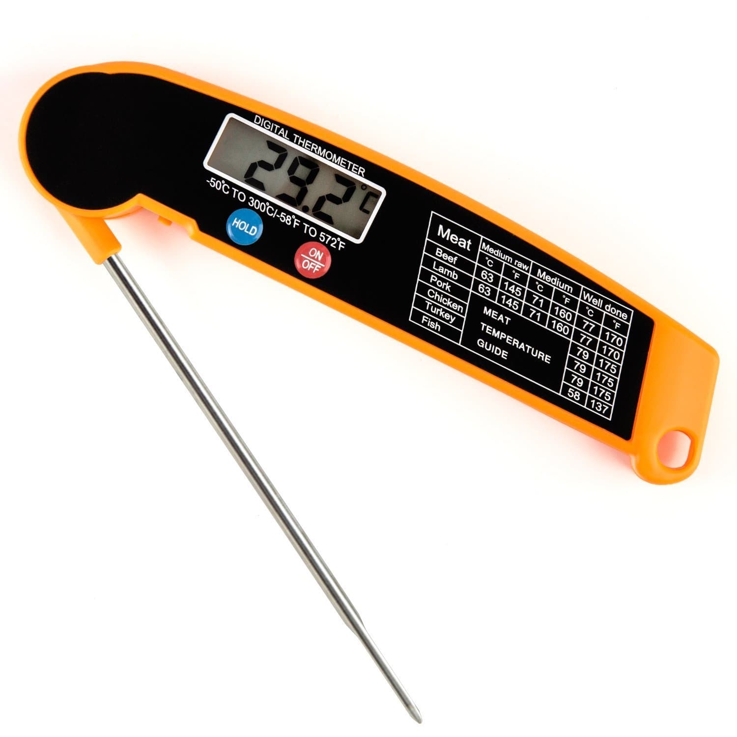 Digital BBQ Meat Thermometer with Foldable Long Probe, TEMPCARE Instant Read Accurate Cooking Thermometer Kitchen Thermometer with Digital LCD- BBQ, Food, Grill, Candy, Charcoal, etc.(Battery Included)