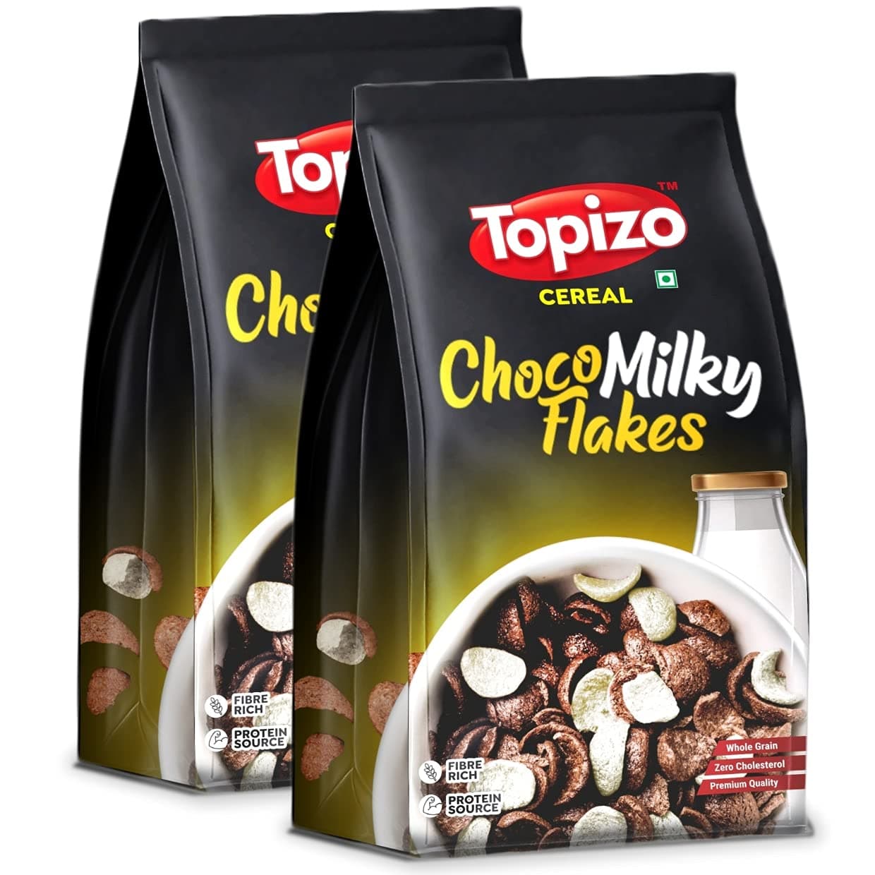 Topizo Cereal Choco Milky Flakes (Zero Cholesterol Duet Chocos Vanilla Chocos) Pack of 2, 400g
