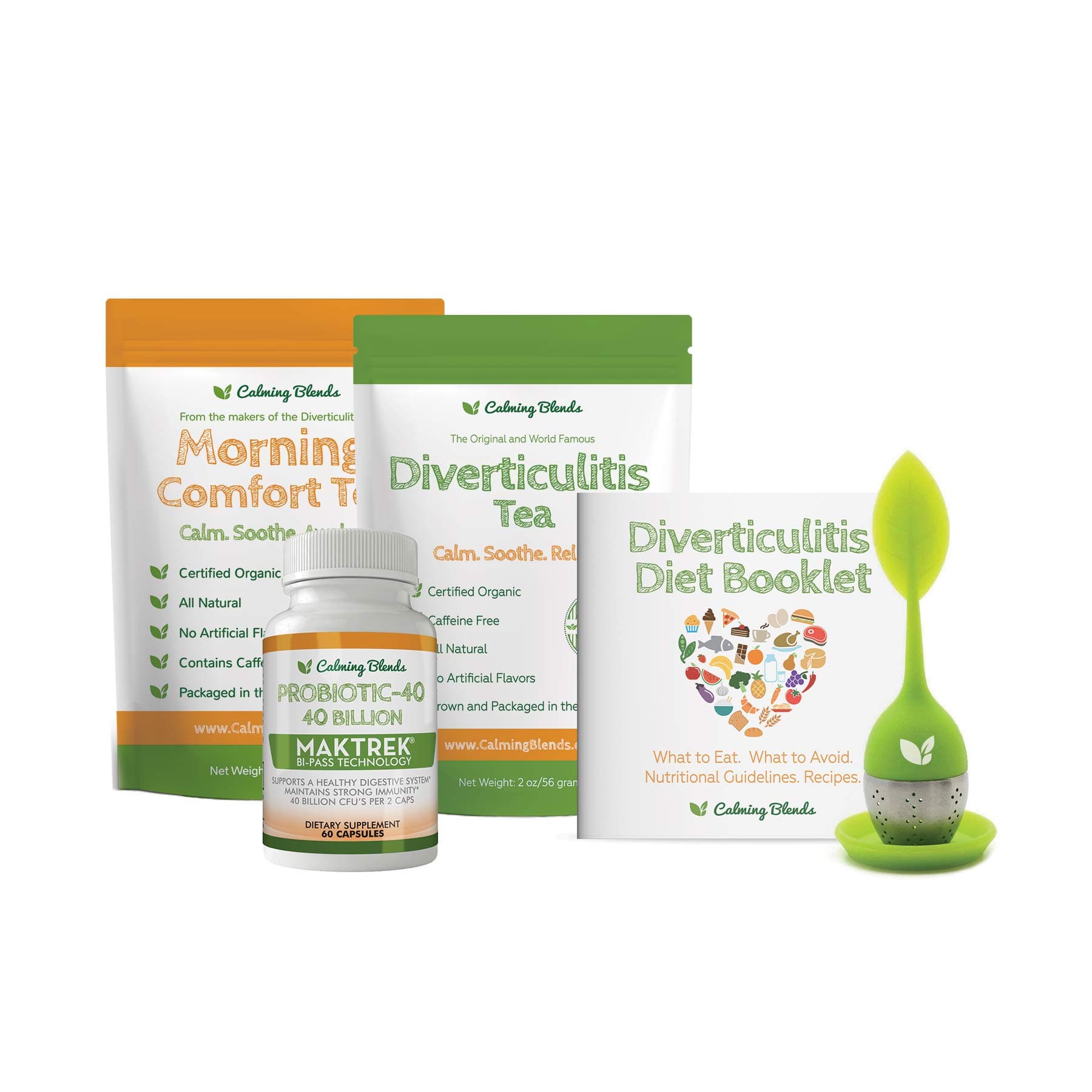 Tea Bundle Pack | Diverticulitis Tea, Morning Comfort Tea, Probiotic, Infuser | Supports Complete Digestive Health