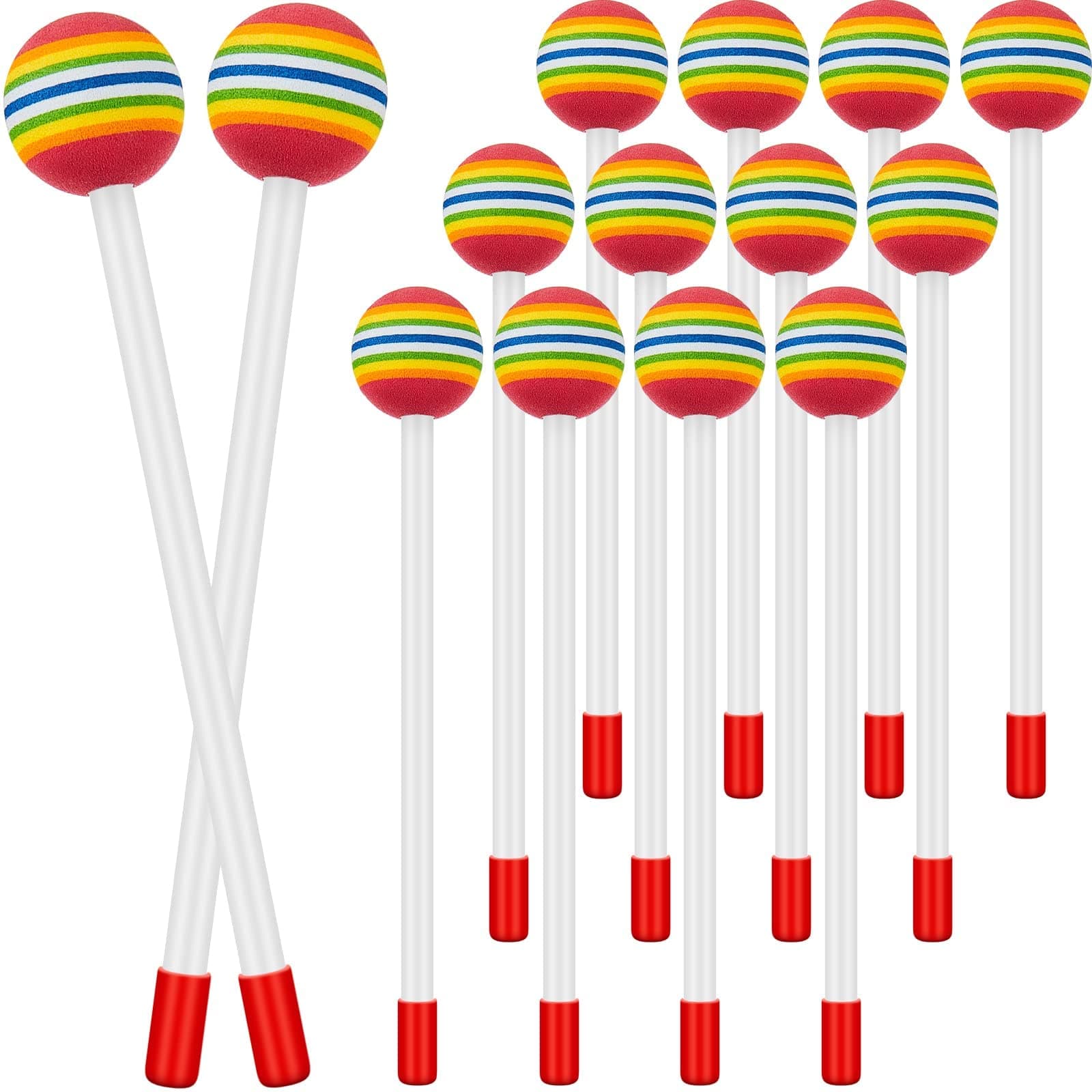 12 Pcs Lollipop Drum Mallet, Child-friendly Plastic Drumsticks Percussion Sticks Child Mallet Toy Rainbow Percussion Sticks Foam Hammer Toy Timpani Mallets for Kids Musical Instrument Accessories
