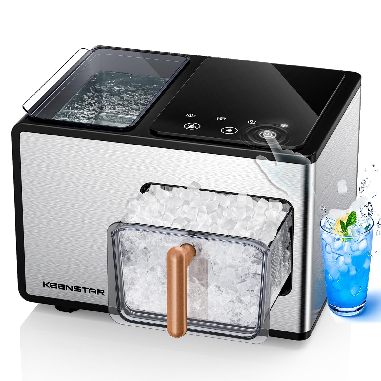 Nugget Ice Maker Countertop, 40lbs/24H, Pebble Ice Maker with Soft Chewable Ice, Self Cleaning Sonic Ice Machine, Stainless Steel with Touch Screen, Compact Design for Home Office Bar Party -Silver