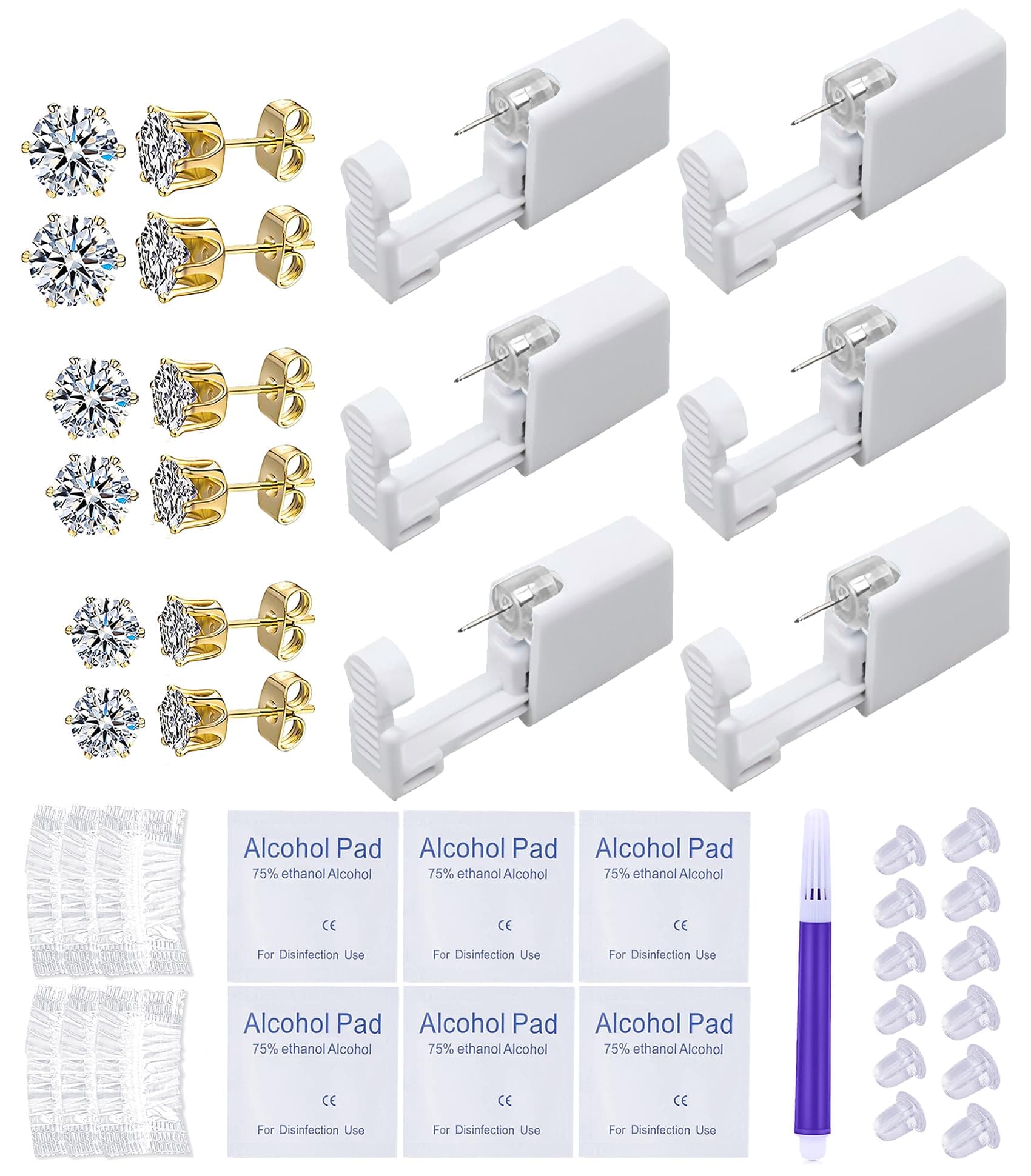VitaCool Ear Piercing Kit Disposable Ear Cartilage Piercing Gun Kit with Gold Crown CZ Studs Easy and Safe Earring Self for Yourself Use at Home (Gold Crown Pattern 345mm)