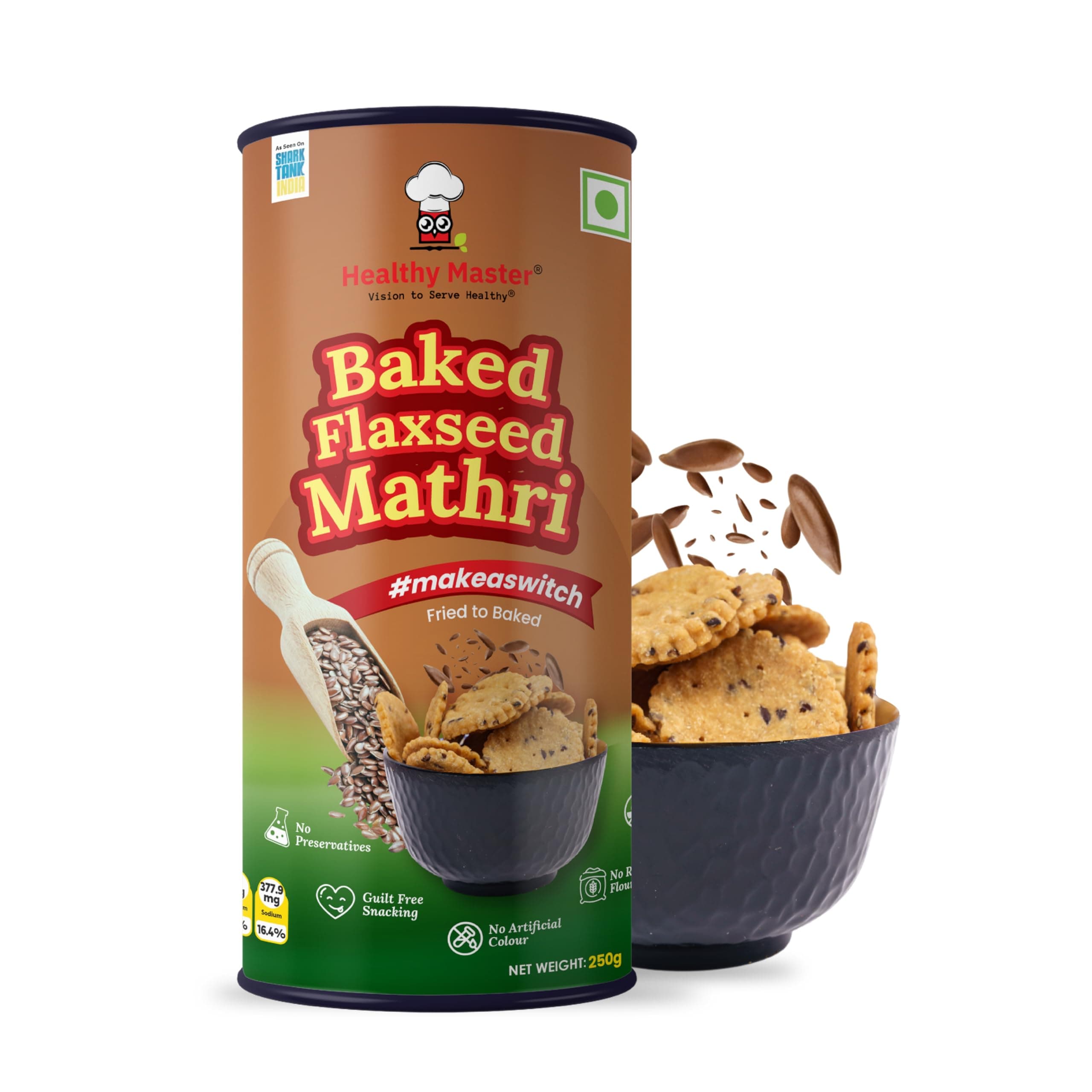 Healthy Master Baked Wheat Mathri (Flax Seed) 250g (Pack of 2) | No Maida | No Palm Oil | Crispy Crunchy Healthy Snack | 100% Wheat | Namkeen Mathi