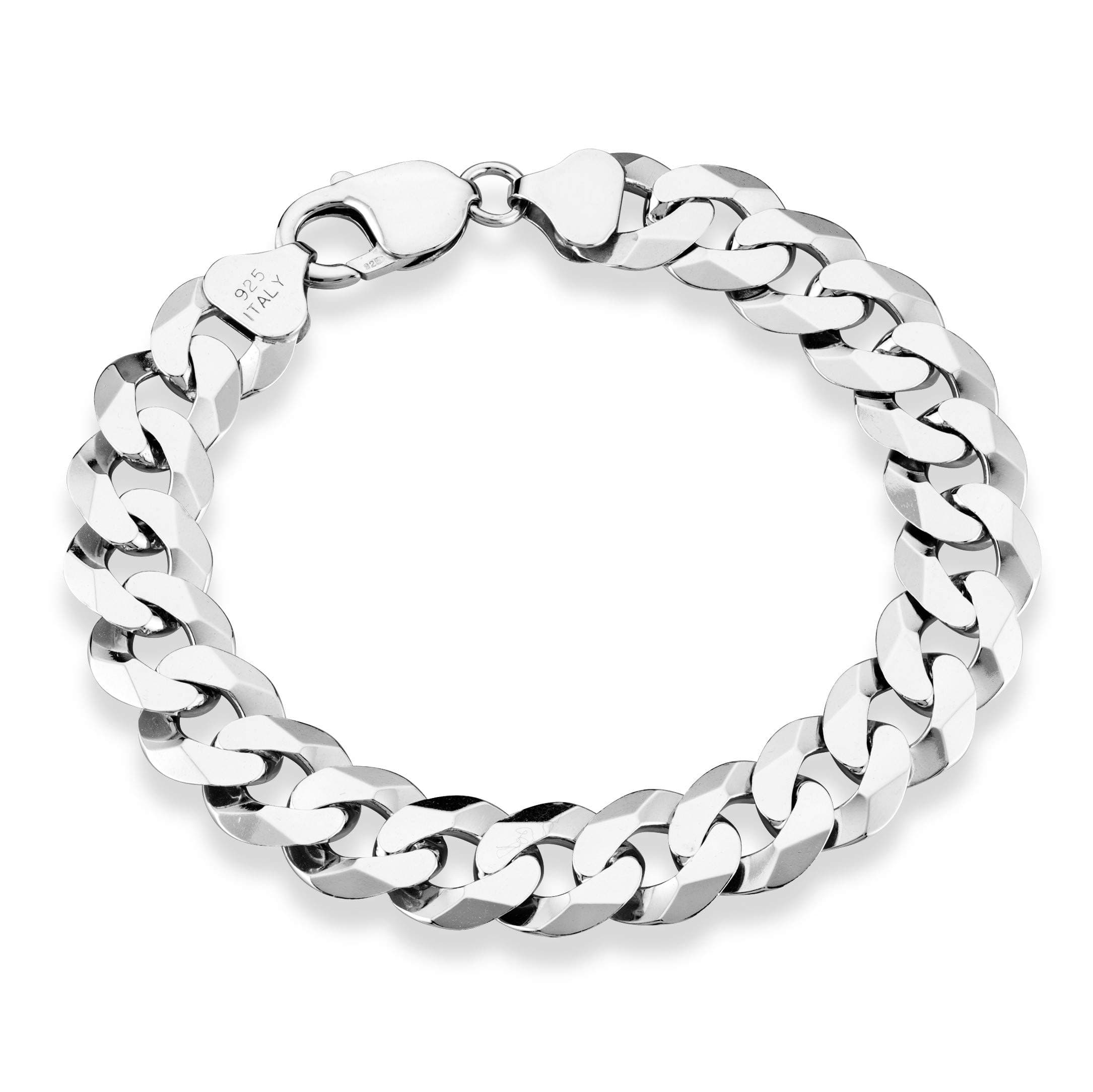 925 Sterling Silver Italian 12mm Solid Diamond-Cut Cuban Link Curb Chain Bracelet, Jewelry For Men Made in Italy