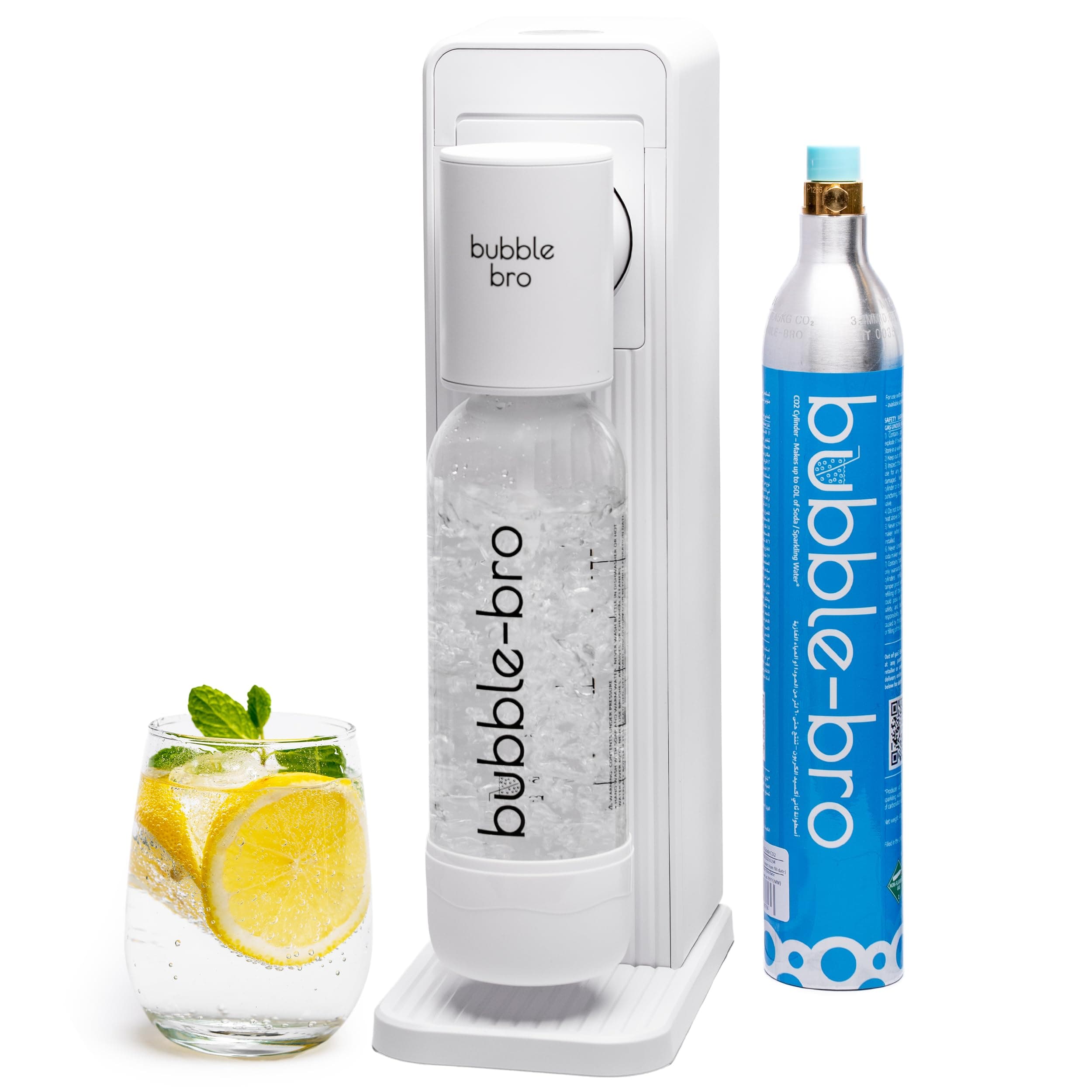 bubblebro Origin Sparkling Water Maker Starter Kit - Comes with a 1L BPA-Free Carbonating Bottle and a CO₂ Cylinder - Enjoy Fresh Sparkling Water Anytime, Anywhere (White)