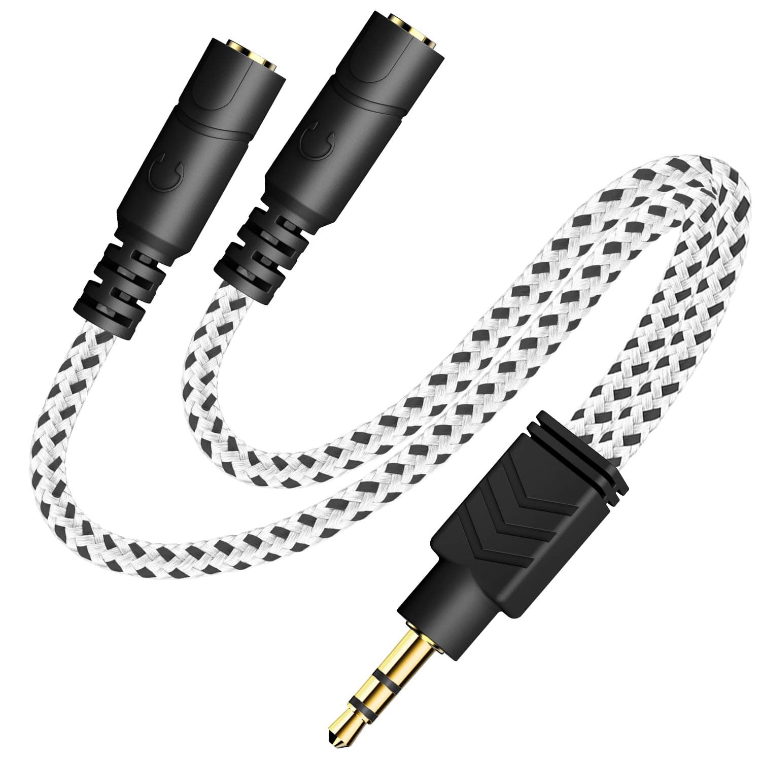 Headphone Splitter, Knitted 3.5mm Audio Splitter TRS 3-Pole Aux Splitter Cable for Headphones Earphones Speakers -Zebra White