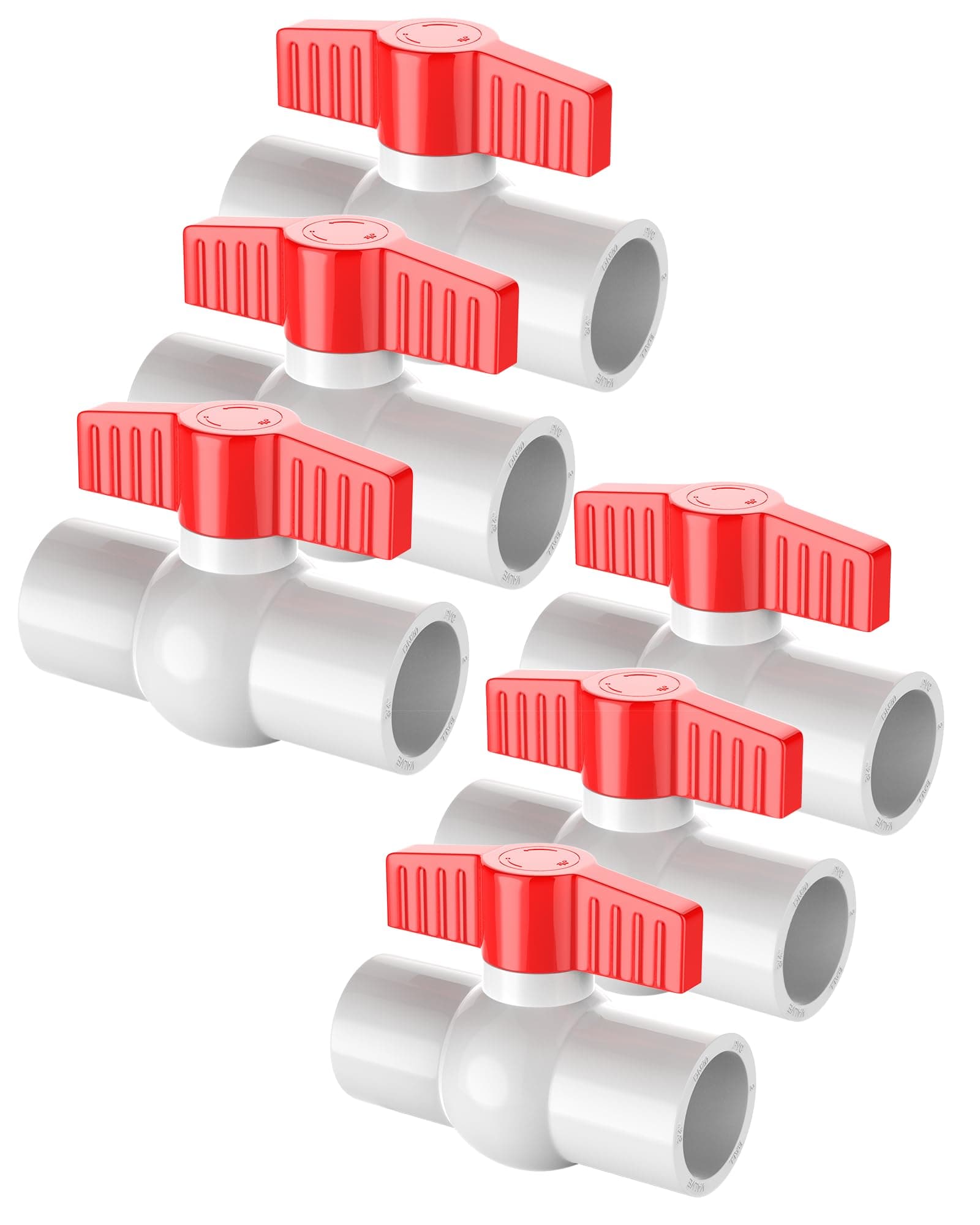1" PVC Ball Valve, 6 PACK Red T-Handle Shut-Off Valve for Cold Water Supply Lines and Outdoor Plumbing