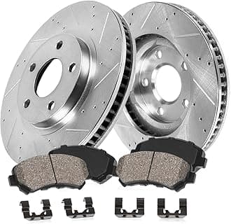 Callahan Brake Parts Front Brake Kit For Pontiac Vibe 2009-10 |Scion xD 2008-14 |Toyota Corolla 2009-19 |Matrix 2009-13 - Drilled & Slotted Disc Rotors with Ceramic Brake Pads + Hardware, EBYK015438