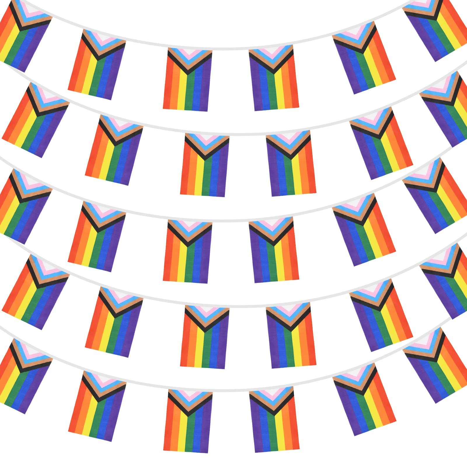 10 Meter Progress Pride Bunting Banner with 38 Pennant Flags - Rectangle Gay LGBTQ Rainbow Pride Flag, Colorful Stripes Bunting Banner for Pride Month Decorations, Home, Balcony, Bars,etc