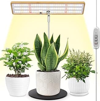 LORDEMGrow Lights for Indoor Plants, Bamboo Full Spectrum Plant Lights for Indoor Growing, Height Adjustable Desk Top Growing Lamp with Auto On/Off Timer 4H/8H/12H & 4 Dimmable Brightness, 1 Pack
