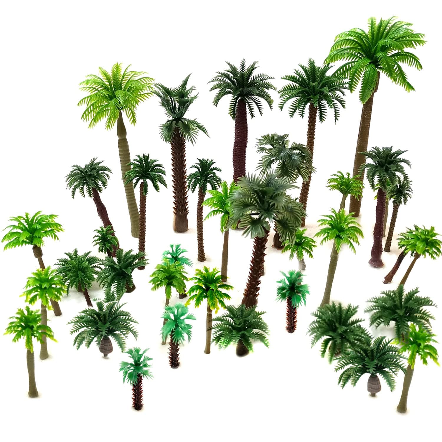 36pcs Palm Trees, 3-16 cm, Ho Scale Bushes, Plastic Trees for Projects, Miniature Trees, Diorama Building, Scenery Layout