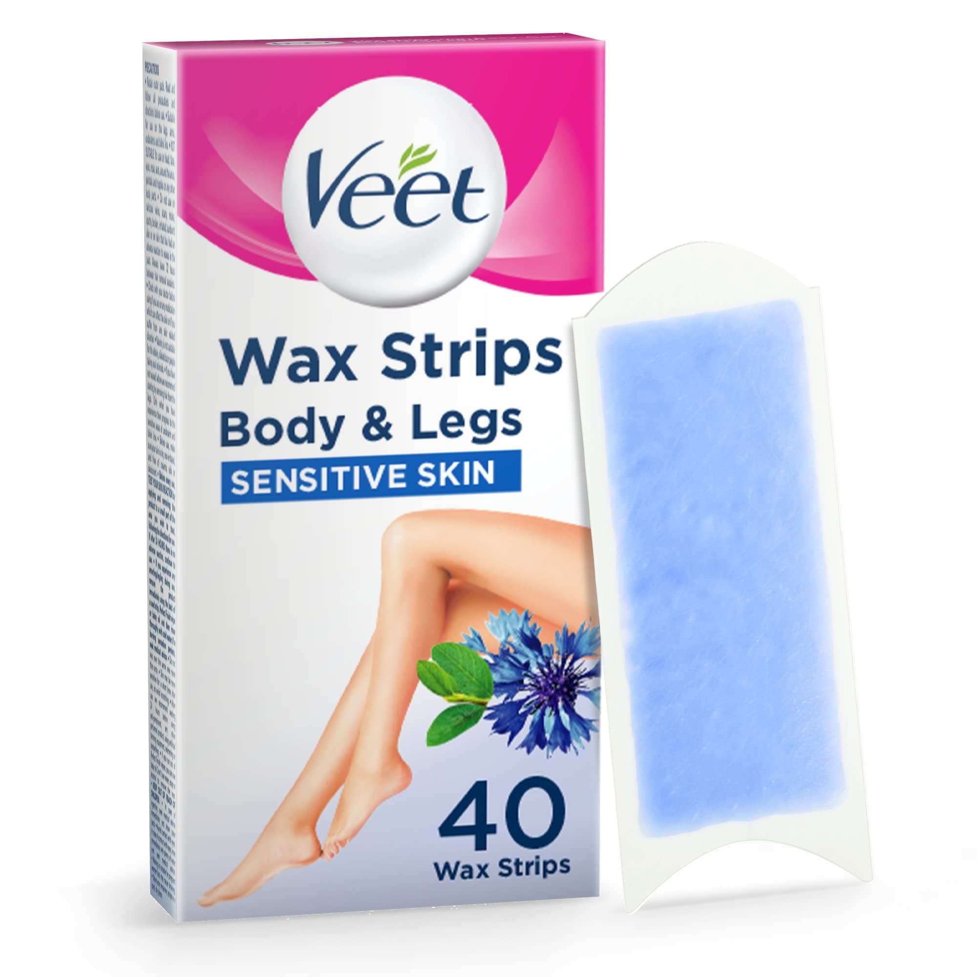 Cold Wax Strips 40 Count for Legs and Body, Sensitive Skin Removal, 28 Days Smoothness, Softer Regrowth, Effective On Very Short Hair, Quick at-Home Waxing