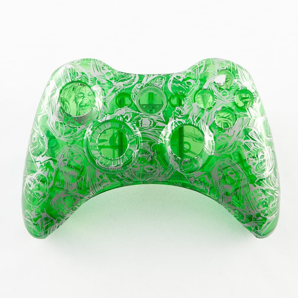 Silver Zombie on Clear Green Custom Controller Shell for XBOX 360