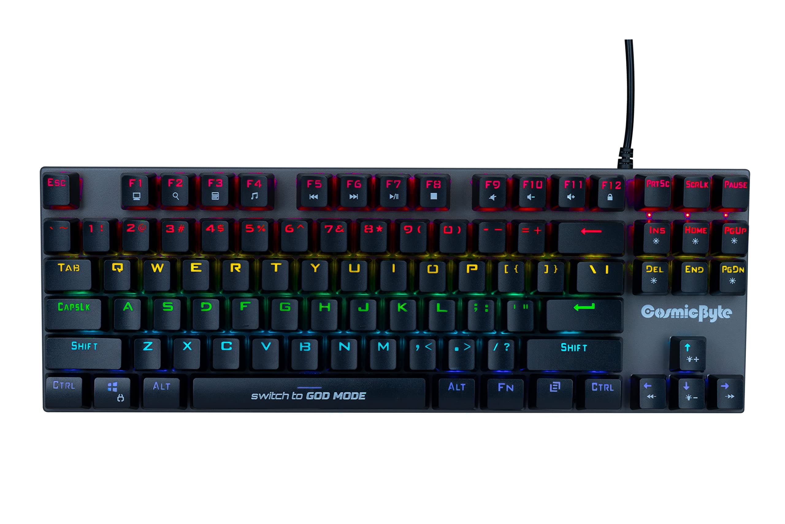 Cosmic Byte CB-GK-25 Pandora TKL Mechanical Keyboard Upgraded with Swappable Outemu Blue Switches and Rainbow LED (Black/Grey)