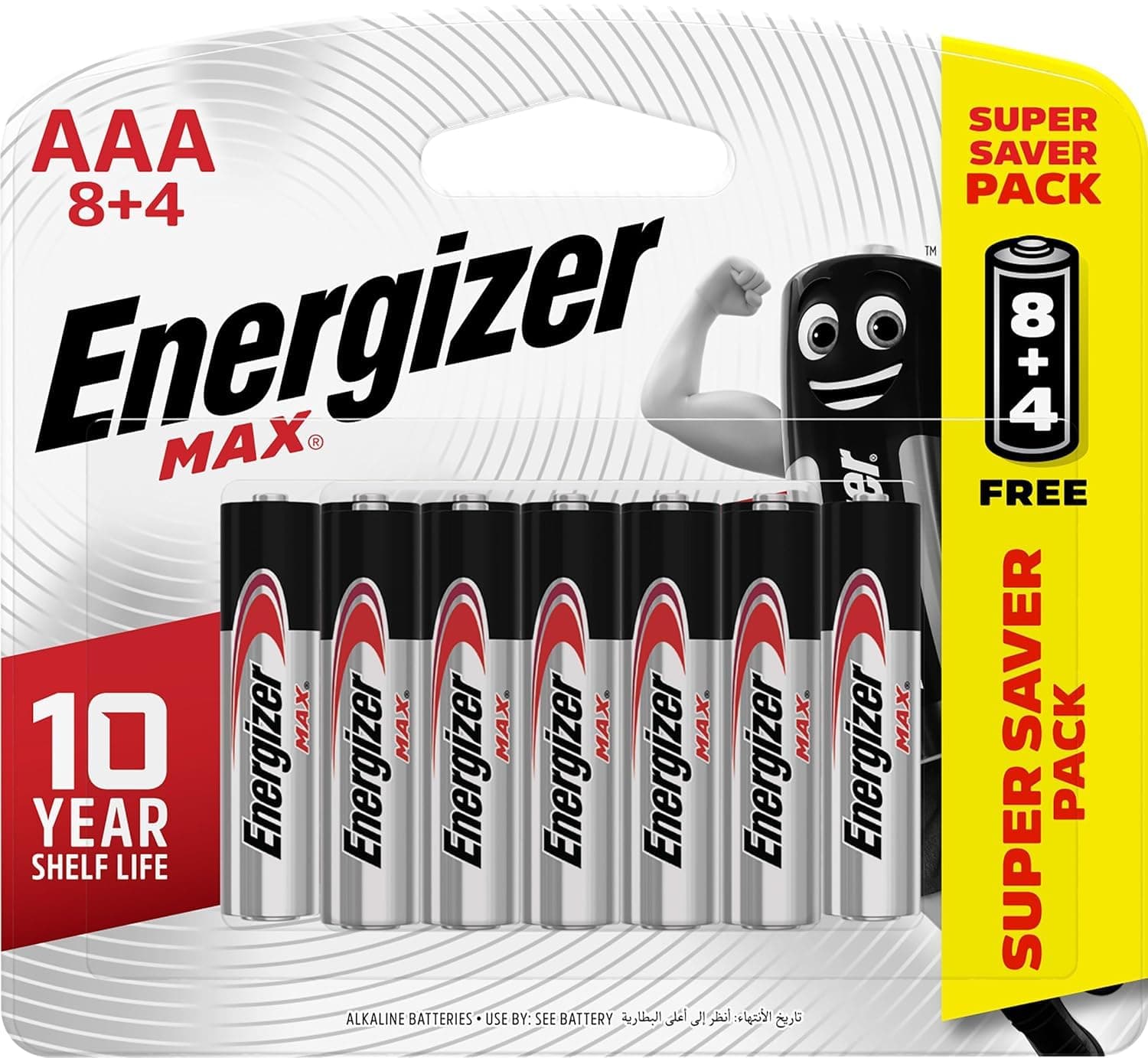 Energizer Max 1.5V Alkaline batteries - AAA Promo Pack Of 8+4