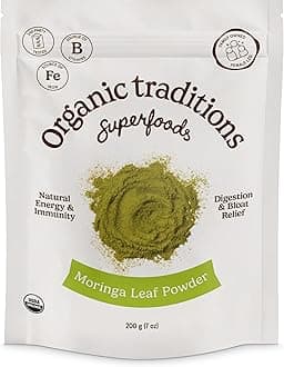 Organic Traditions Moringa Powder Organic, Green Superfood for Smoothies with Moringa Leaves, Rich in Natural Vitamins and Minerals, Traditionally Used for Daily Well Being, Vegan Non-GMO, 200g / 7oz