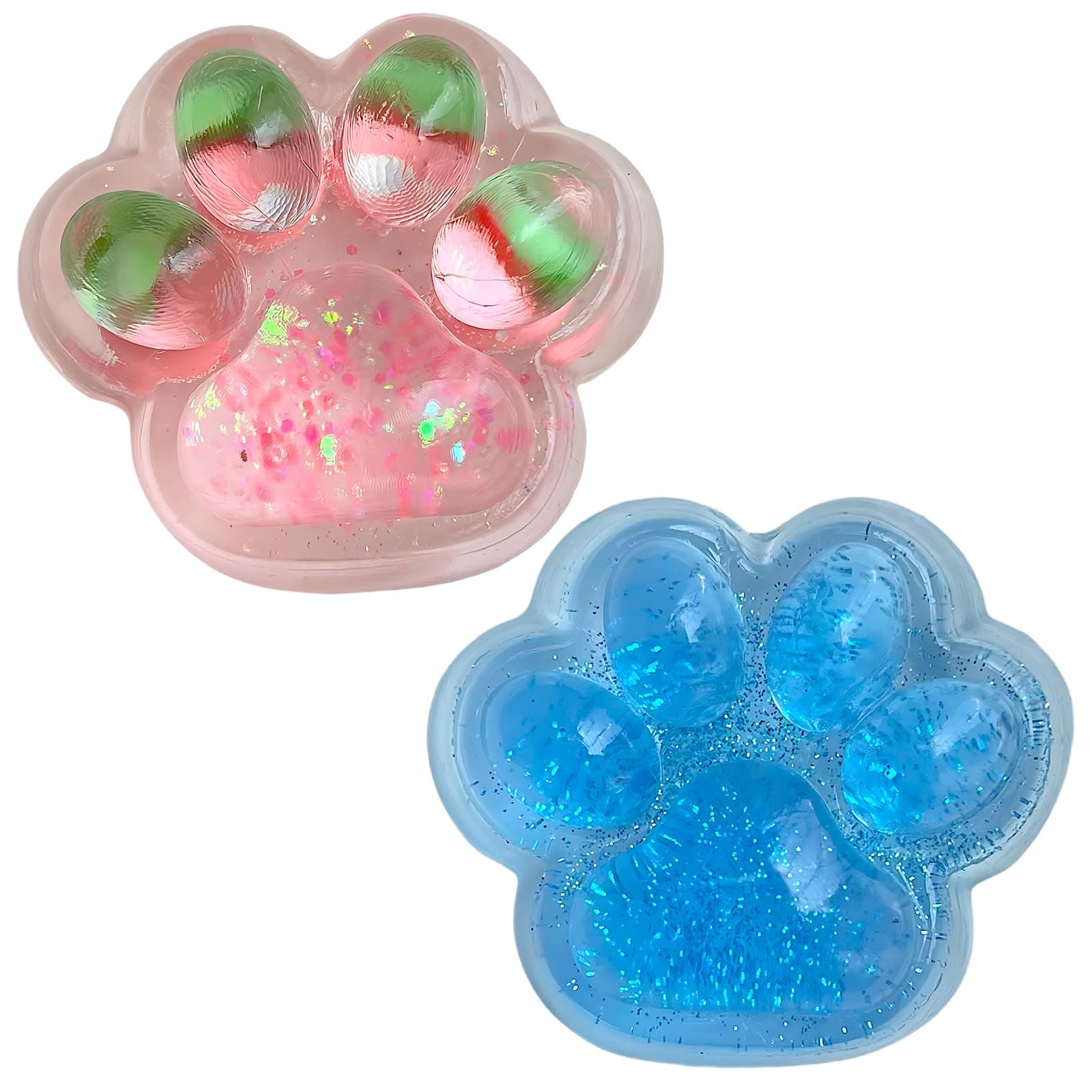 2PCS Taba Squishy，Cat paw，Very Sticky and Soft Squishy，Various Styles taba Squishy paw，with Cartoon Box，Surprise Gift for Kids and Adults.(Strawberry＆Blue)