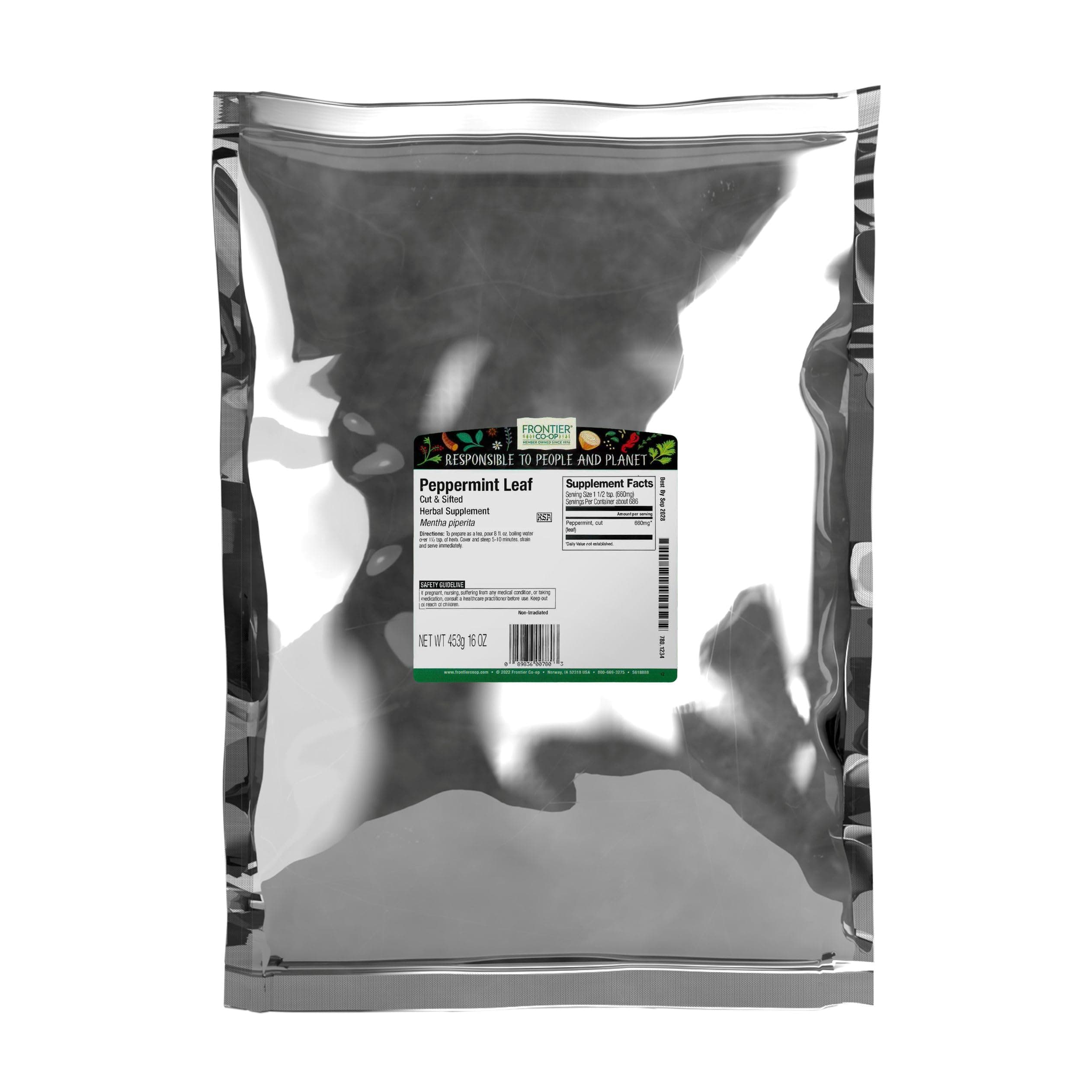 Frontier Co-Op Bulk Cut & Sifted Peppermint Leaf (Mentha Piperita) for Tea, (16oz / 1lb.) | Sustainably Sourced
