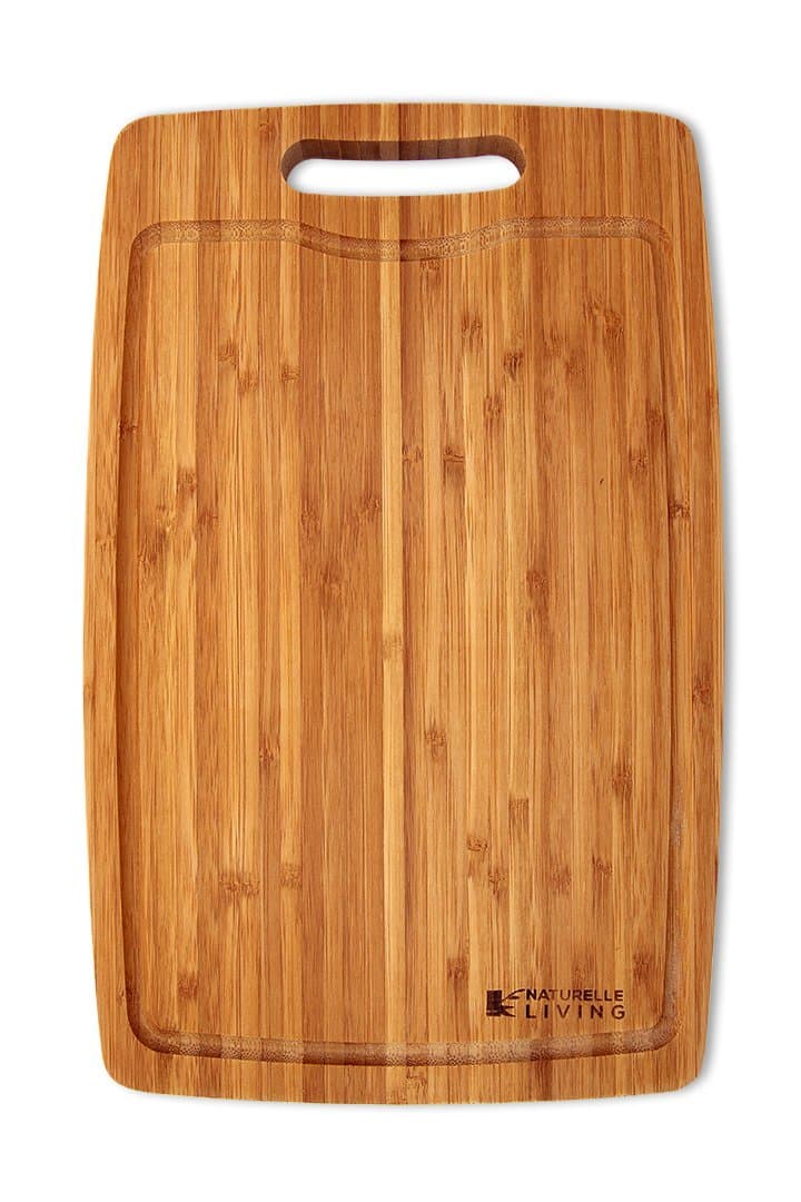 Large, Thick Bamboo Cutting Board, 15 x 9.5 Inch Vertical Grain with Drip Groove and Handle. Wood Kitchen Cutting Boards by Naturelle Living