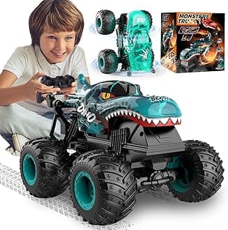 Monster Truck Toys, 2.4GHz RC Monster Trucks for Kids, 1:20 Dinosaur RC Cars with Light and Music, Remote Control Truck with Trick, 360° Swivel, Upright Walking and Drifting,
