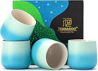 TEANAGOO Japanese Tea Cup, 7.2Oz / 205 ml, Japansese Cups,Chinese Tea Cups, Asian Tea Cups No Handles, Ceramic Cup For Japanese, Blue White Gradient, 4 Pcs/Box, H31