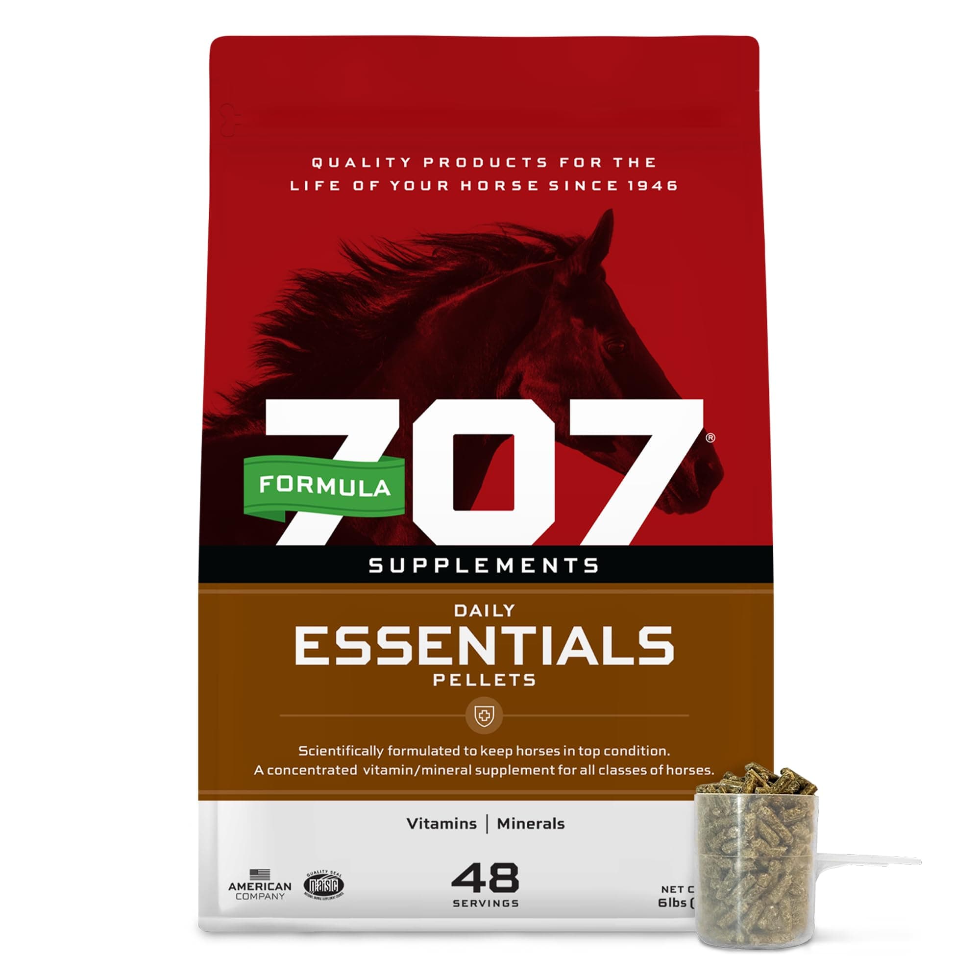Formula 707 Daily Essentials Ration Balancer Supplement for Horses, 6 lb Bag – 48 Servings – Concentrated Complete Vitamin & Mineral Pellet