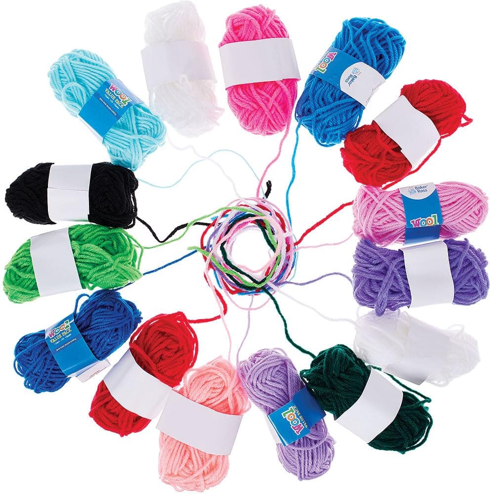 Baker Ross AG238 Coloured Wool Value Pack — Creative Kids' Arts and Craft Supplies to Decorate Cards, Collage and Projects (Pack of 10), Assorted, 10g