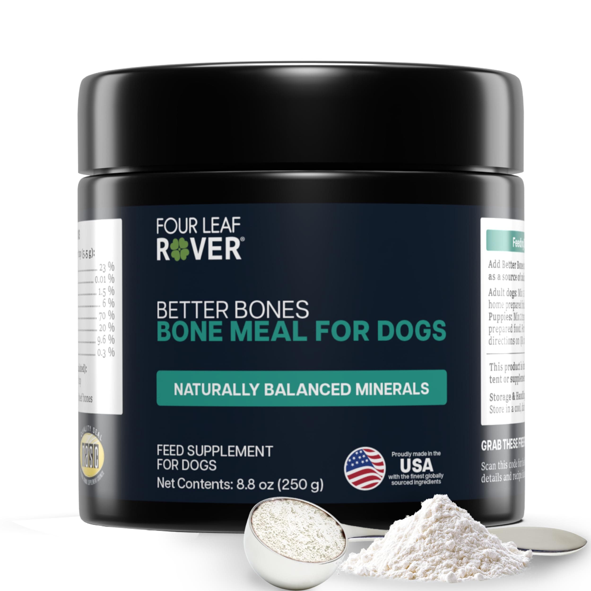 Four Leaf Rover Better Bones Bone Meal for Dogs - Dog Calcium Supplement for Healthy Joints, Teeth, & Bones - from 100% Grass-Fed New Zealand Beef Bone