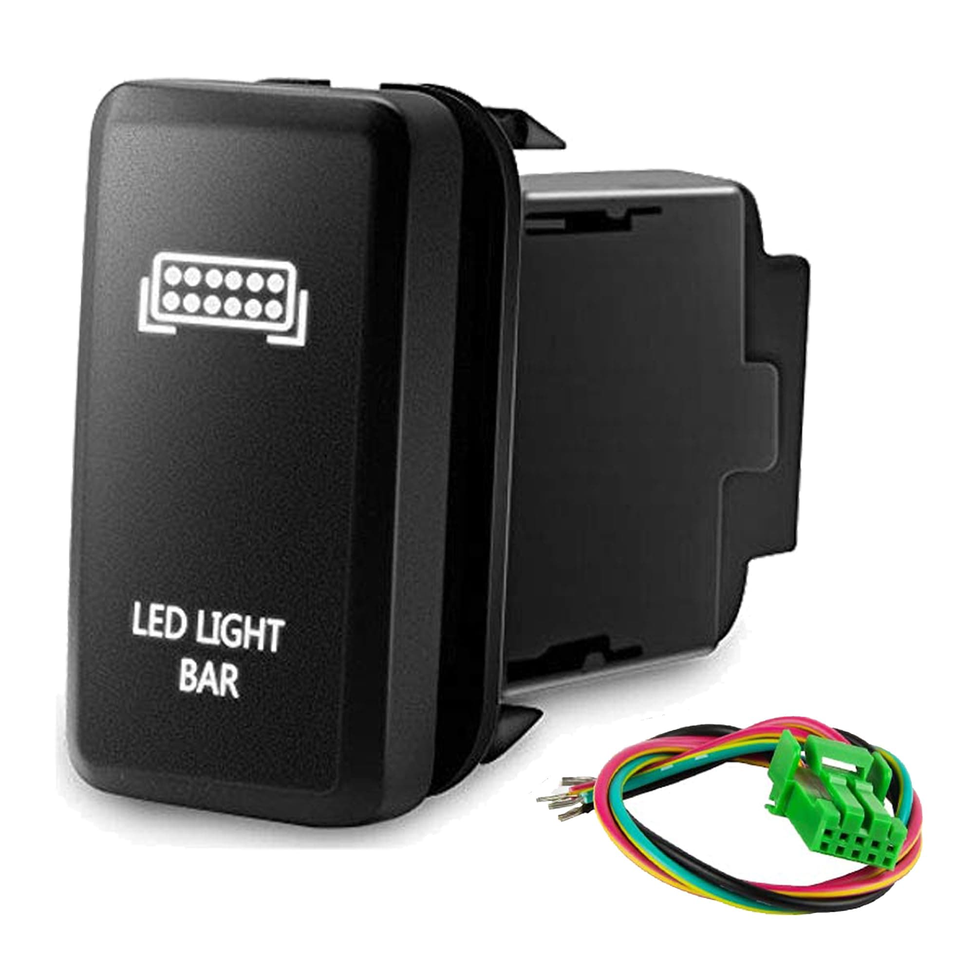 White LED Light BAR Symbol Push Switch with Connector Wire Kit Replacement for Toyota (Surface Size 1.54 x 0.83 inches)