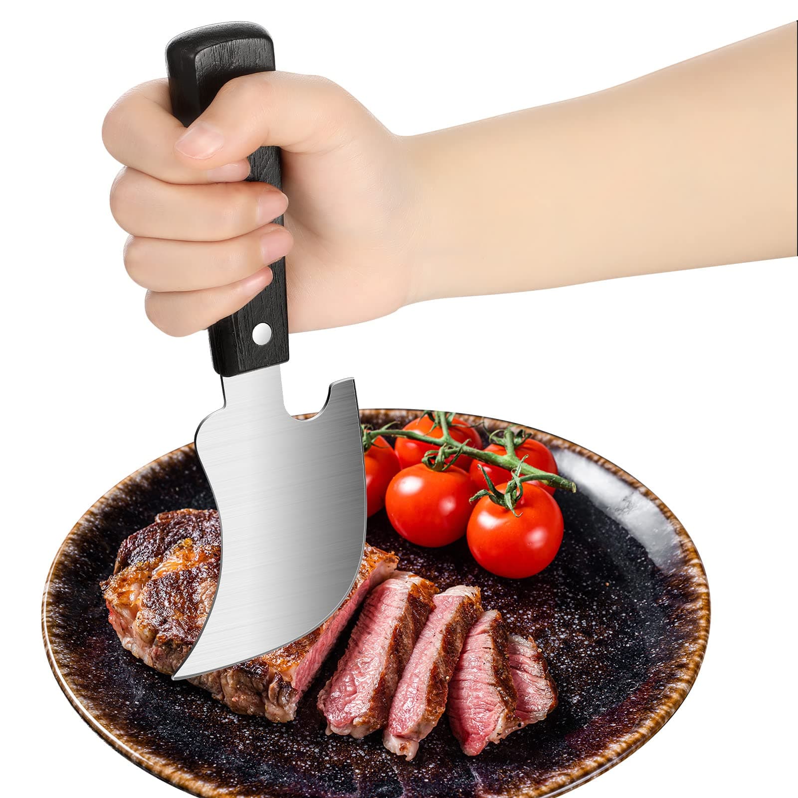 Hanaive 2 Pack Rocker Knives for Disabled Sharp Steak Knives One Handed Adaptive Equipment Gadget 8 x 3 Inch Easy Hold Curved Knife for Meat Cutting Utensil Chopping Limited Strength Hand Elderly